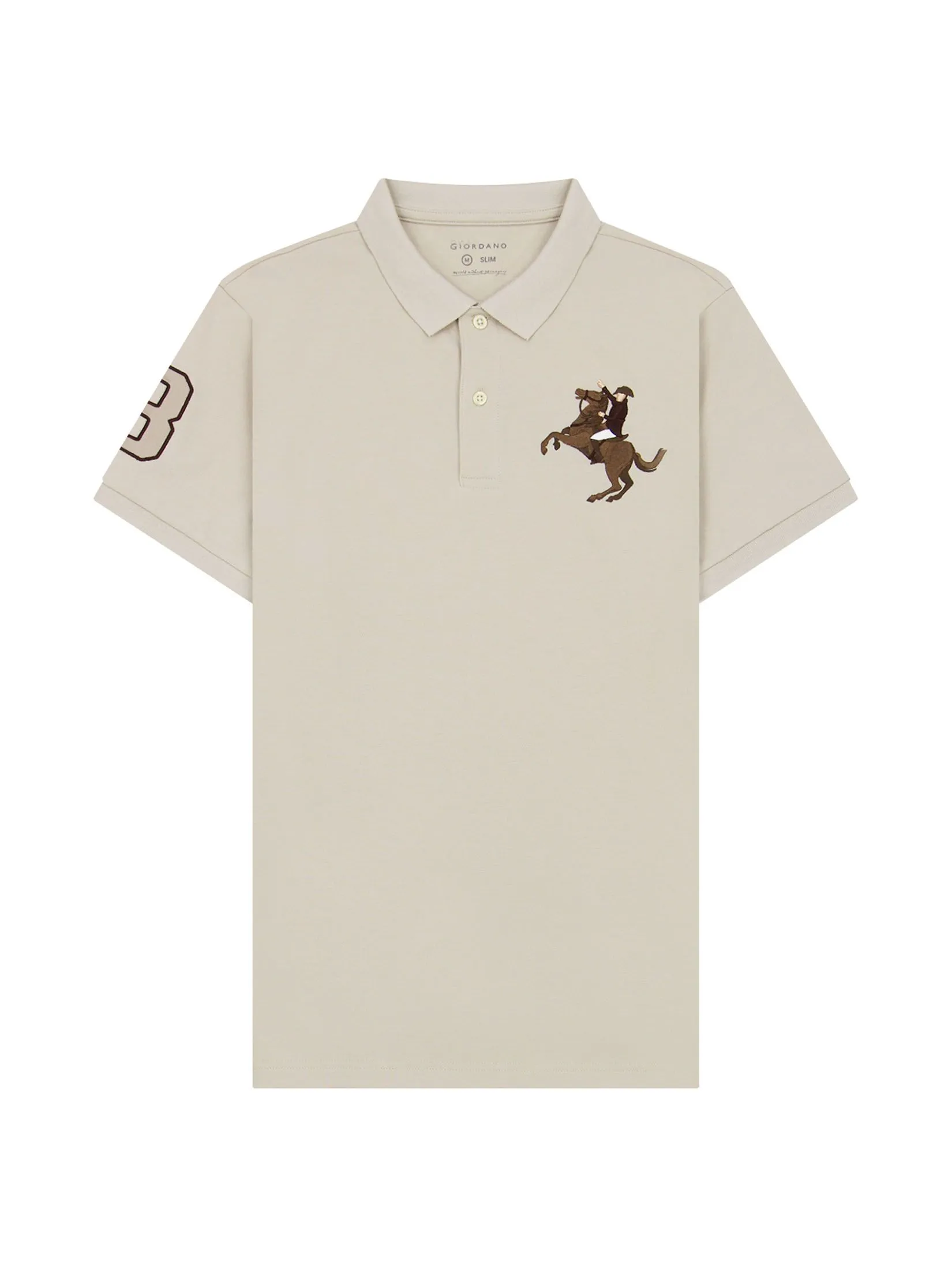 GIORDANO Men's Slim Pique Embroidery Polo (Napoleon) Creamware Khaki GIORDANO Men's Slim Pique Embroidery Polo (Napoleon) Creamware Khaki