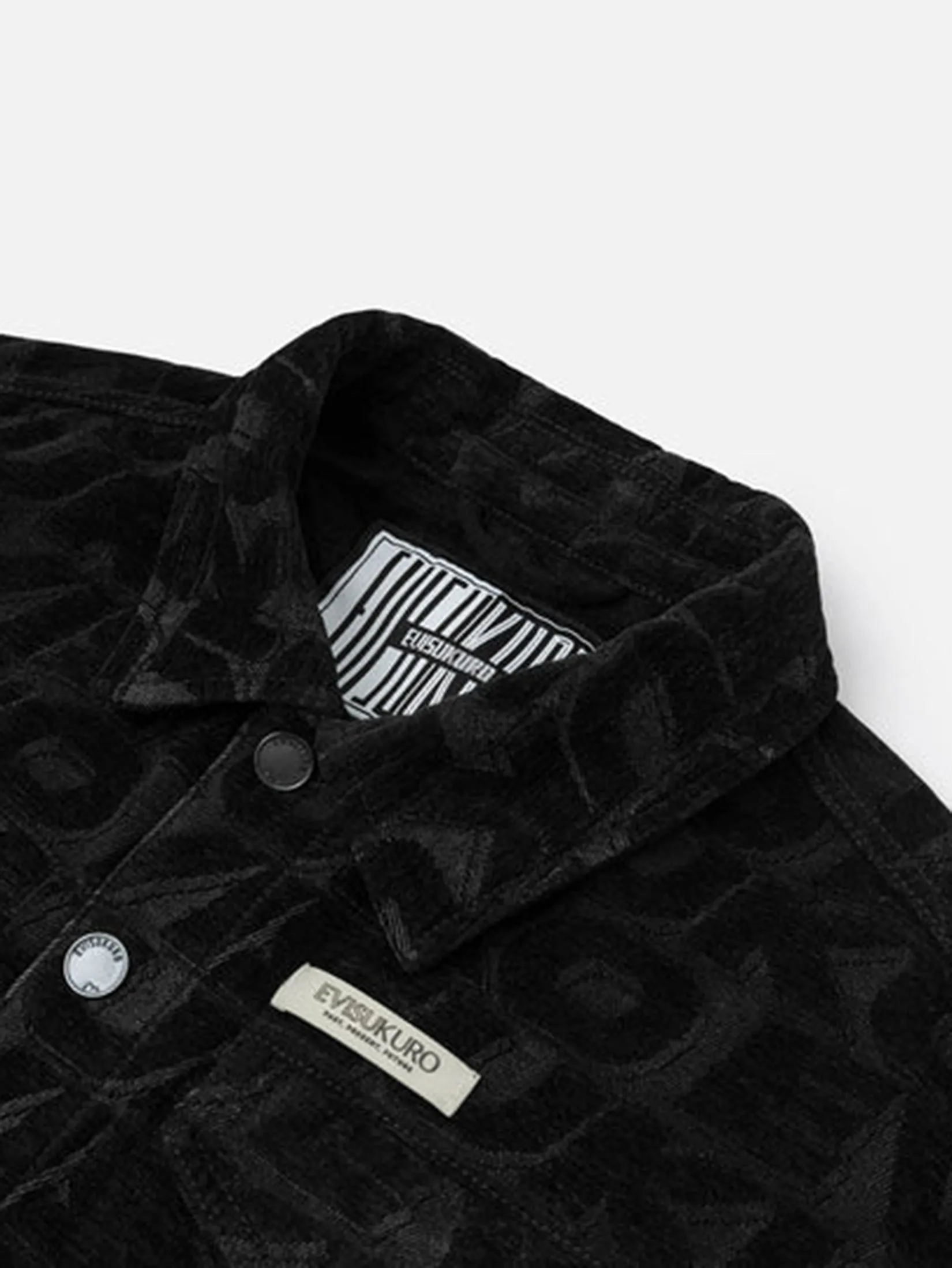EVISU Men Work Jacket Allover EVISUKURO Jacquard Regular Fit Black EVISU Men Work Jacket Allover EVISUKURO Jacquard Regular Fit Black