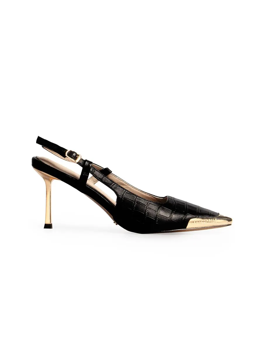 KENNETH COLE WOMEN HEELS ADIA SLINGBACKS X ANNE THONGPRASOM / JET BLACK CROC KENNETH COLE WOMEN HEELS ADIA SLINGBACKS X ANNE THONGPRASOM / JET BLACK CROC