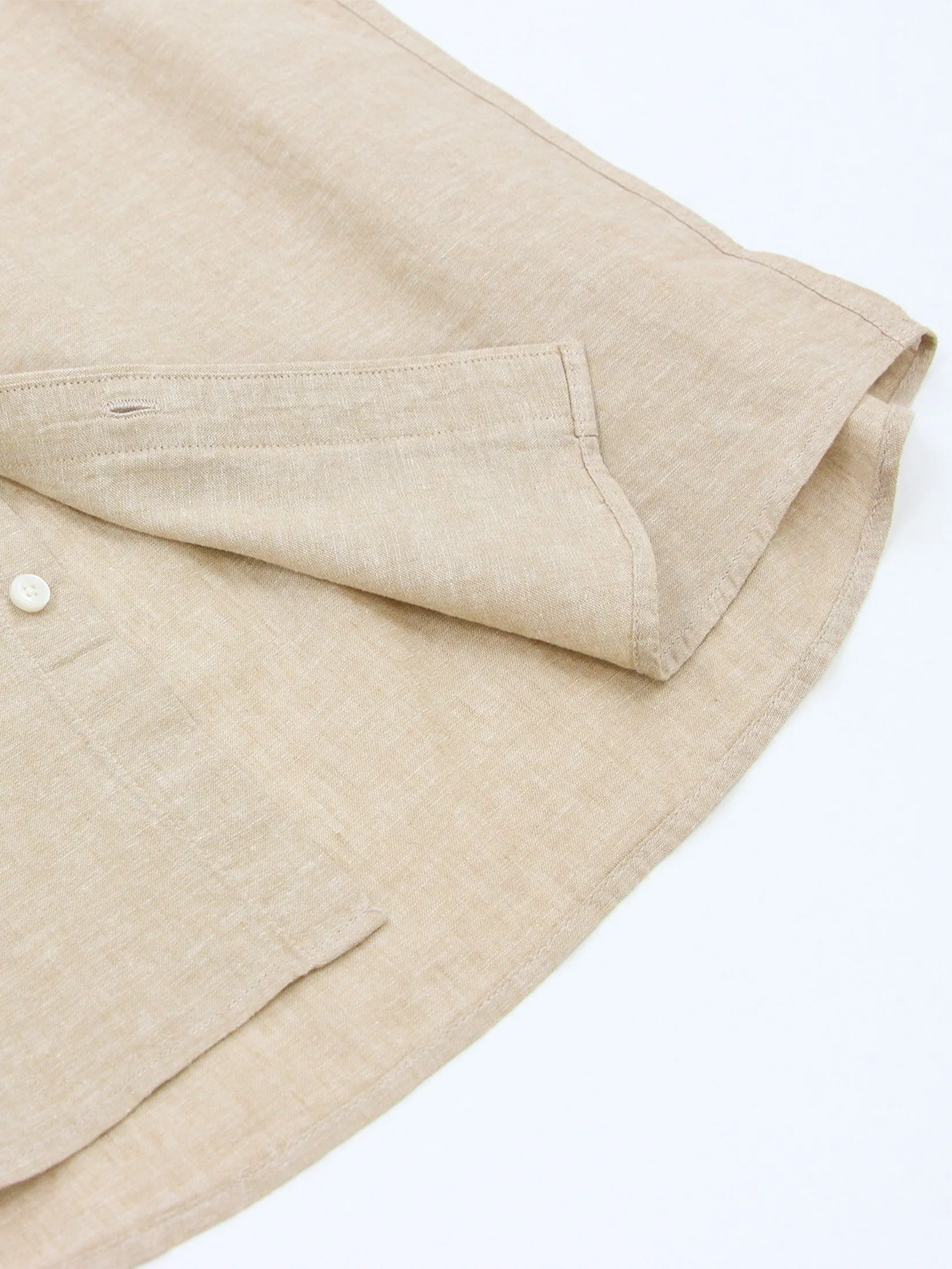 GIORDANO Men's Slim Mandarin Collar Linen Shirt Crockery khaki GIORDANO Men's Slim Mandarin Collar Linen Shirt Crockery khaki