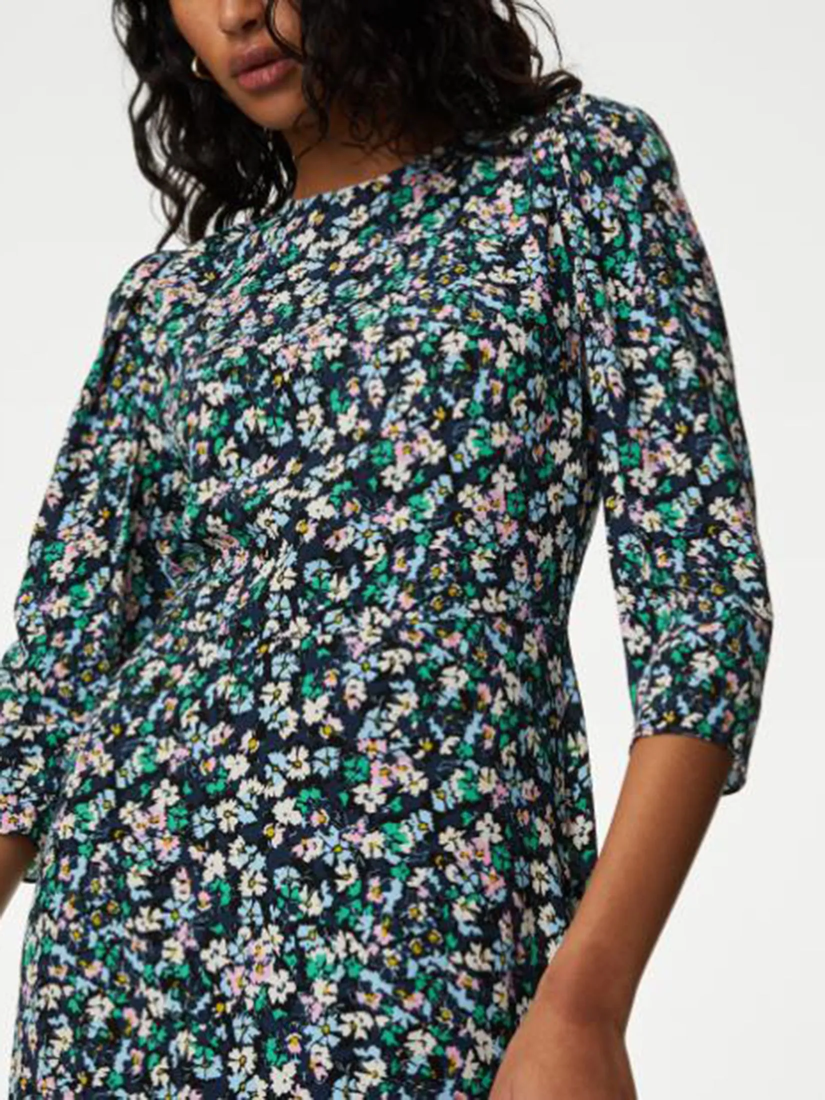 MARKS & SPENCER Women Midi Tea Dress Floral Round Neck Multi MARKS & SPENCER Women Midi Tea Dress Floral Round Neck Multi