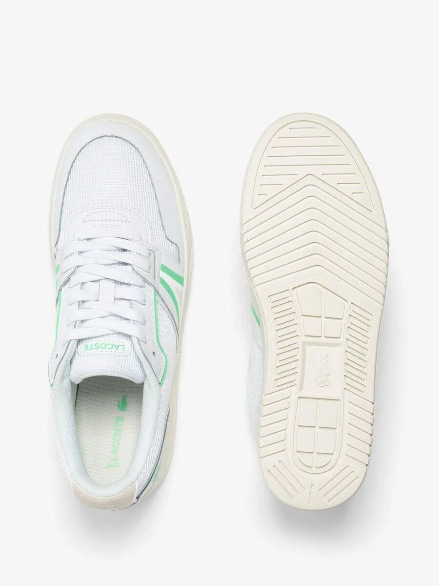 LACOSTE White Men’s L001 Leather Contrasted Accent Trainers LACOSTE White Men’s L001 Leather Contrasted Accent Trainers