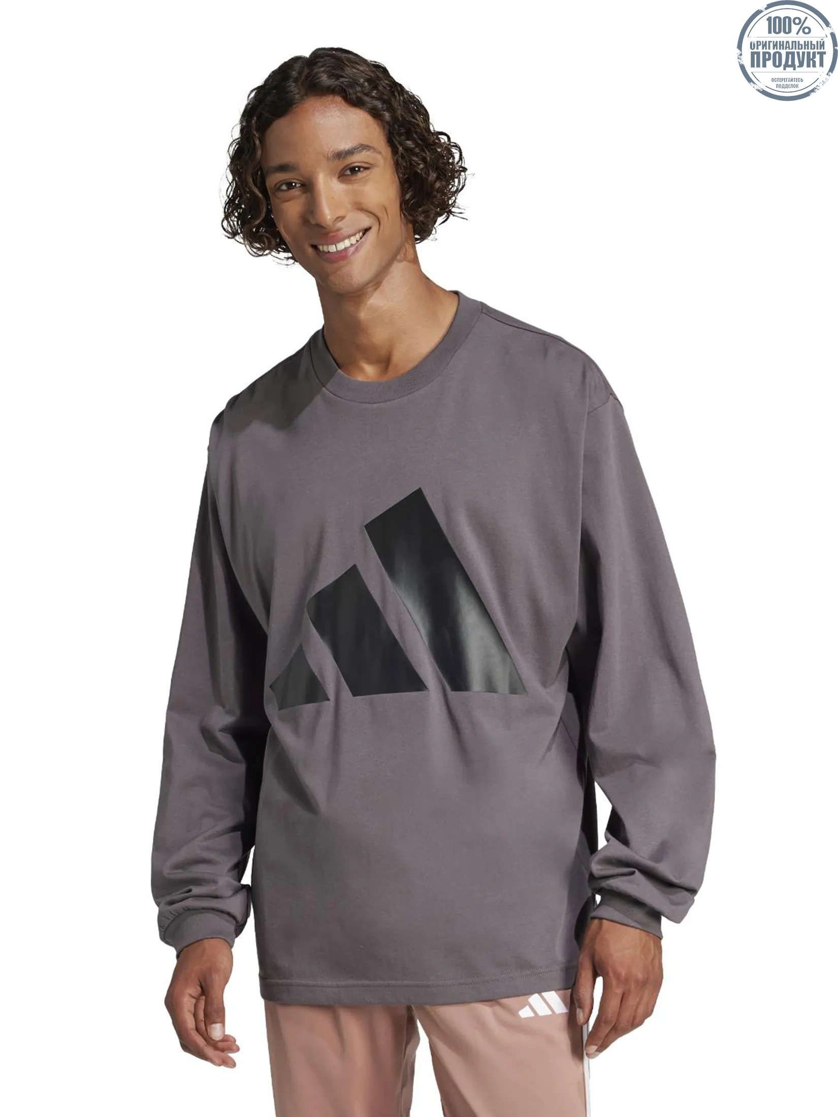ADIDAS Men Top Long-Sleeve Essentials Big Logo Single Jersey Grey Strata / Black ADIDAS Men Top Long-Sleeve Essentials Big Logo Single Jersey Grey Strata / Black