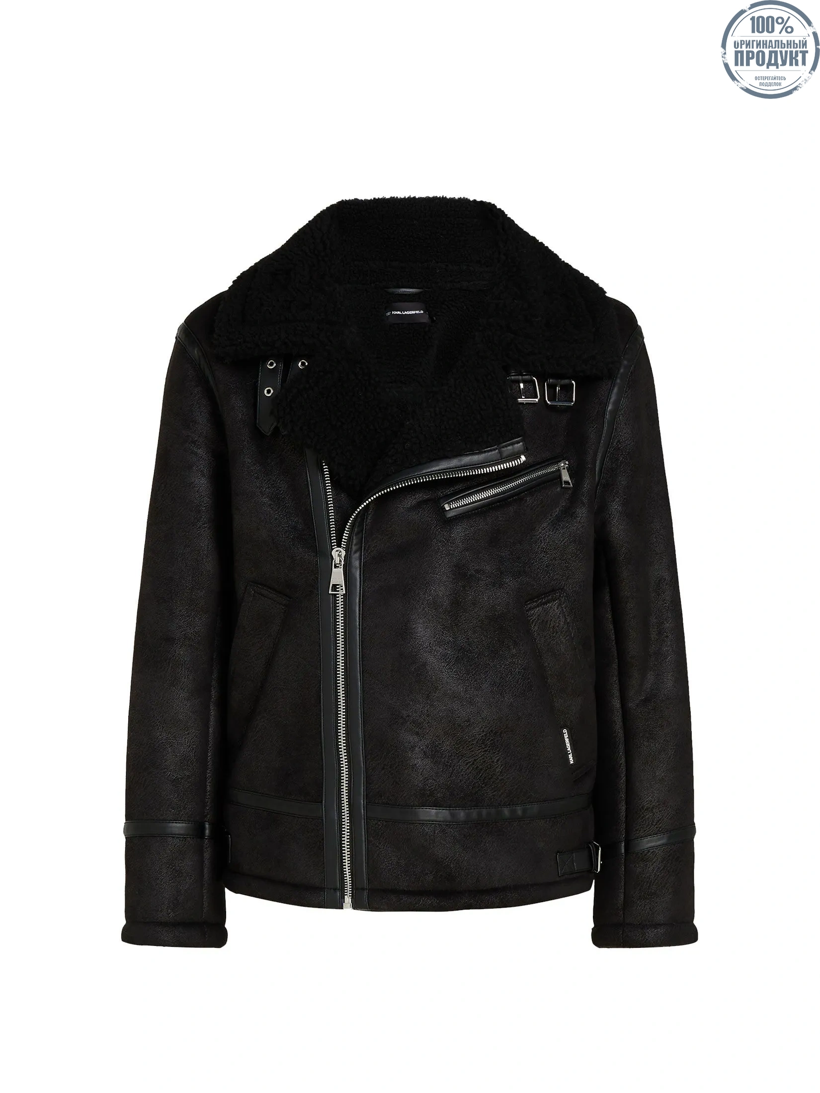 KARL LAGERFELD FAUX LEATHER SHEARLING JACKET BLACK KARL LAGERFELD FAUX LEATHER SHEARLING JACKET BLACK