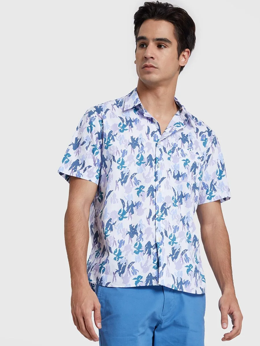 ALUMNUS Men Shirts Short Sleeves Printed Blue ALUMNUS Men Shirts Short Sleeves Printed Blue