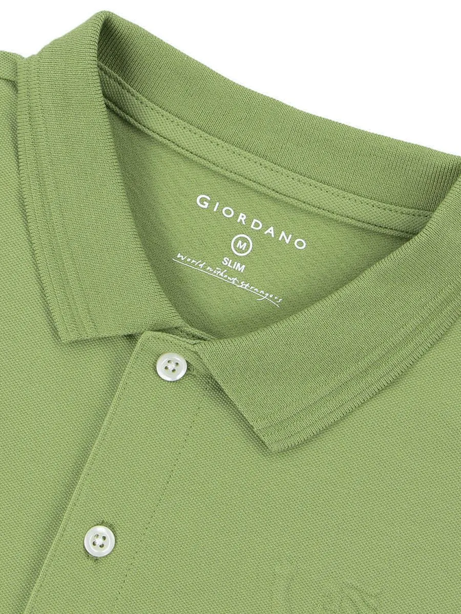 GIORDANO Men's Slim Fit 3D Lion Embroidery Polo Palm Green GIORDANO Men's Slim Fit 3D Lion Embroidery Polo Palm Green