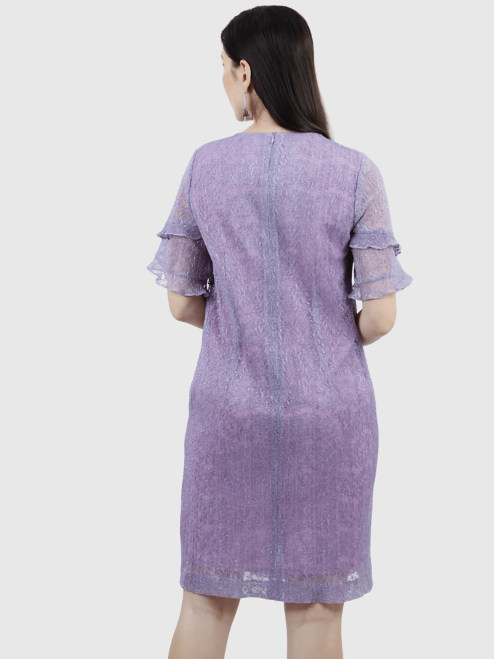 VERONIQA Women Dress Short Sleeves Fancy Metalic Violet VERONIQA Women Dress Short Sleeves Fancy Metalic Violet