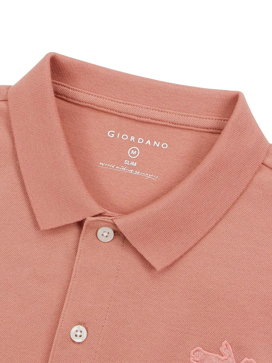 GIORDANO Men's Pique Slim Fit Embroidery Napoleon Polo  Rose Dawn Pink GIORDANO Men's Pique Slim Fit Embroidery Napoleon Polo  Rose Dawn Pink