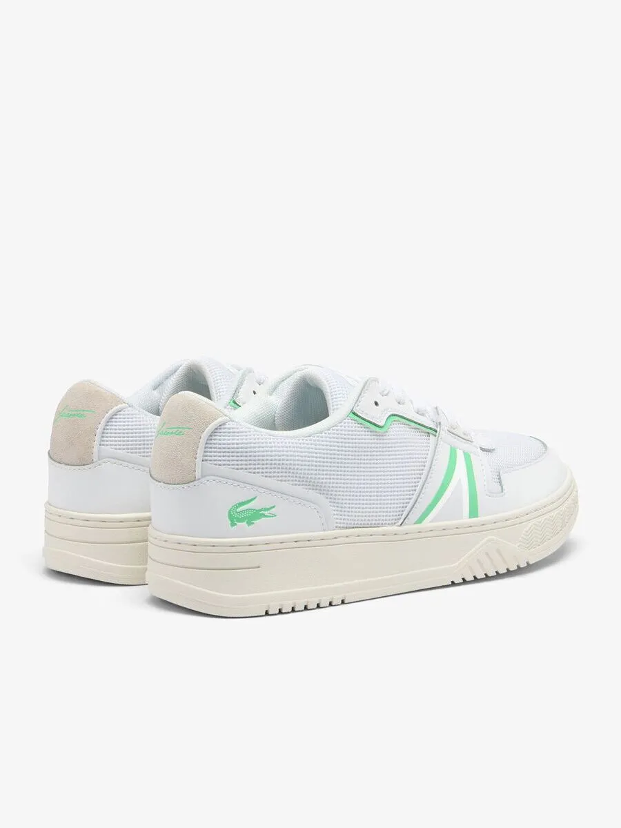 LACOSTE White Men’s L001 Leather Contrasted Accent Trainers LACOSTE White Men’s L001 Leather Contrasted Accent Trainers