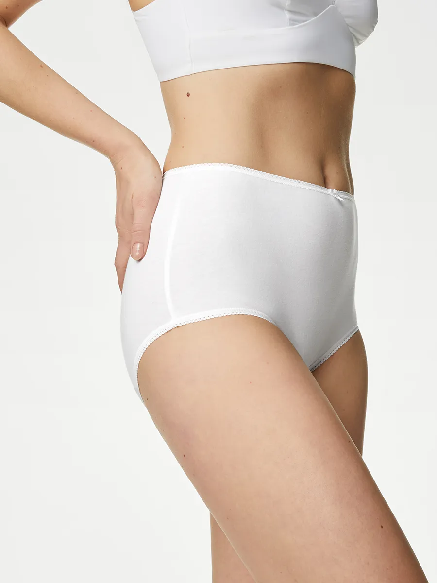 MARKS & SPENCER Women Full Briefs Cotton Lycra 5 Pk White MARKS & SPENCER Women Full Briefs Cotton Lycra 5 Pk White