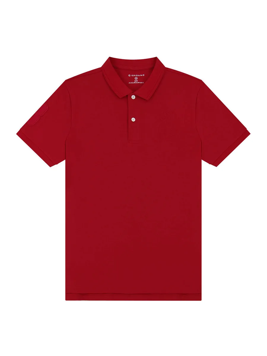 GIORDANO Men's Slim Fit 3D Lion Embroidery Polo  Haute Red GIORDANO Men's Slim Fit 3D Lion Embroidery Polo  Haute Red