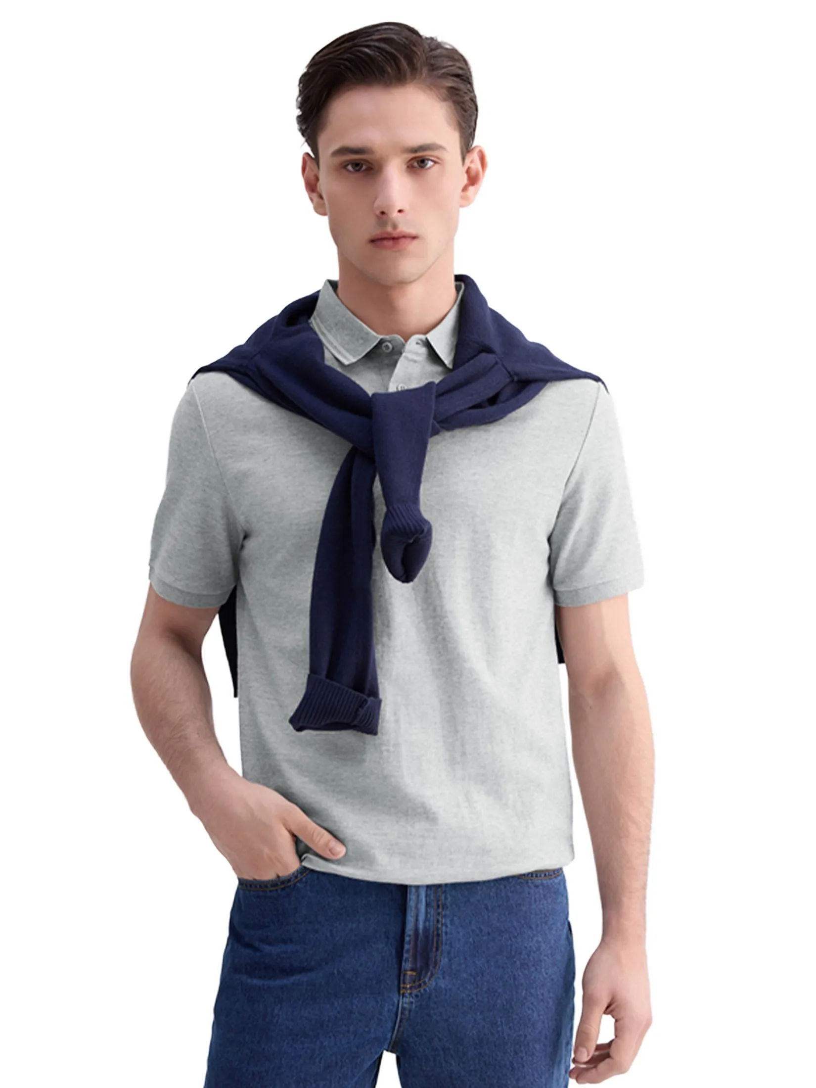 GIORDANO Men's Beau Monde Contrasting Ice Cooling Polo Shirt Grey GIORDANO Men's Beau Monde Contrasting Ice Cooling Polo Shirt Grey