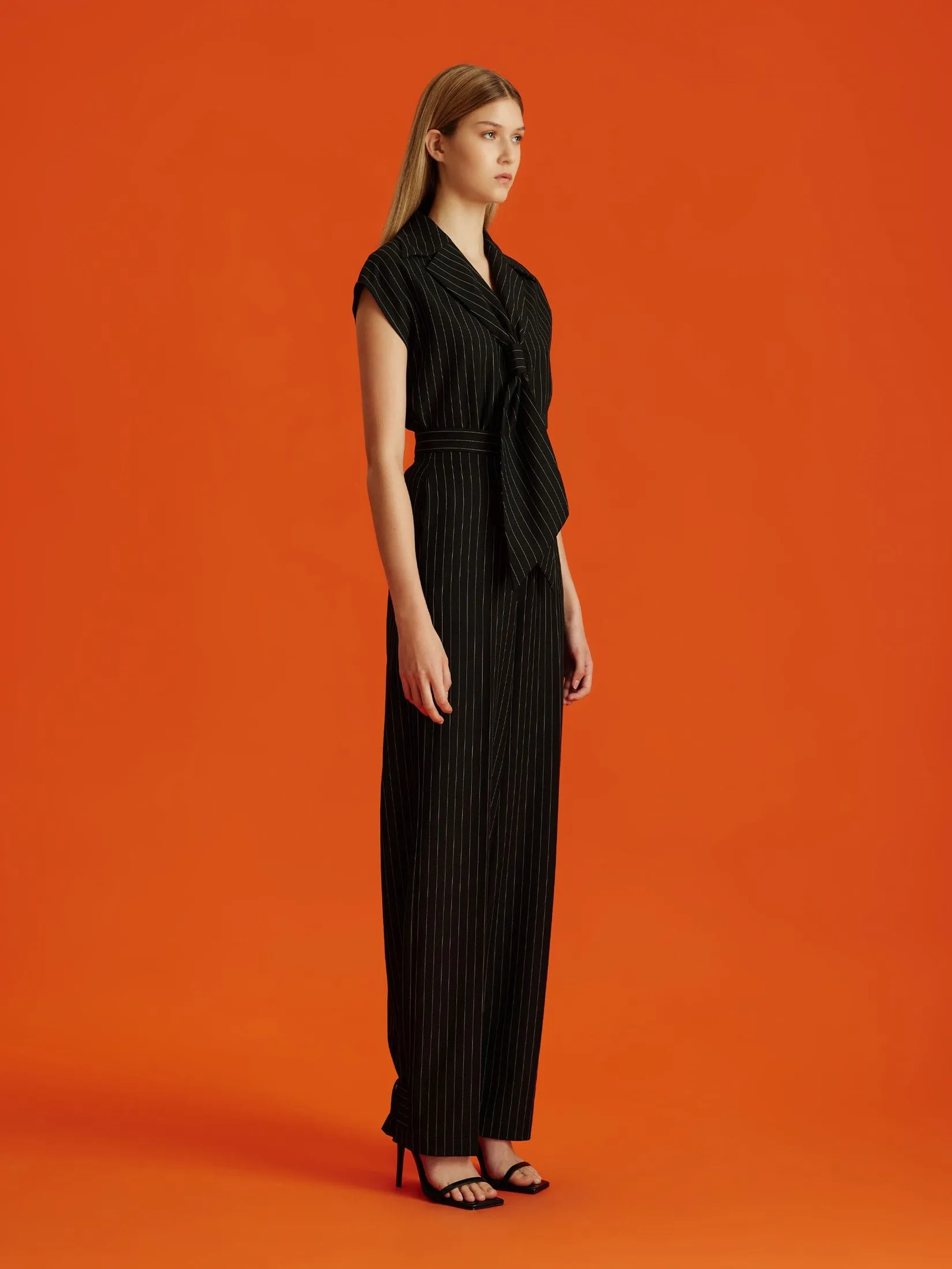 ASAVA (AW24) Pinstriped Button-cuff Women Pants Black ASAVA (AW24) Pinstriped Button-cuff Women Pants Black