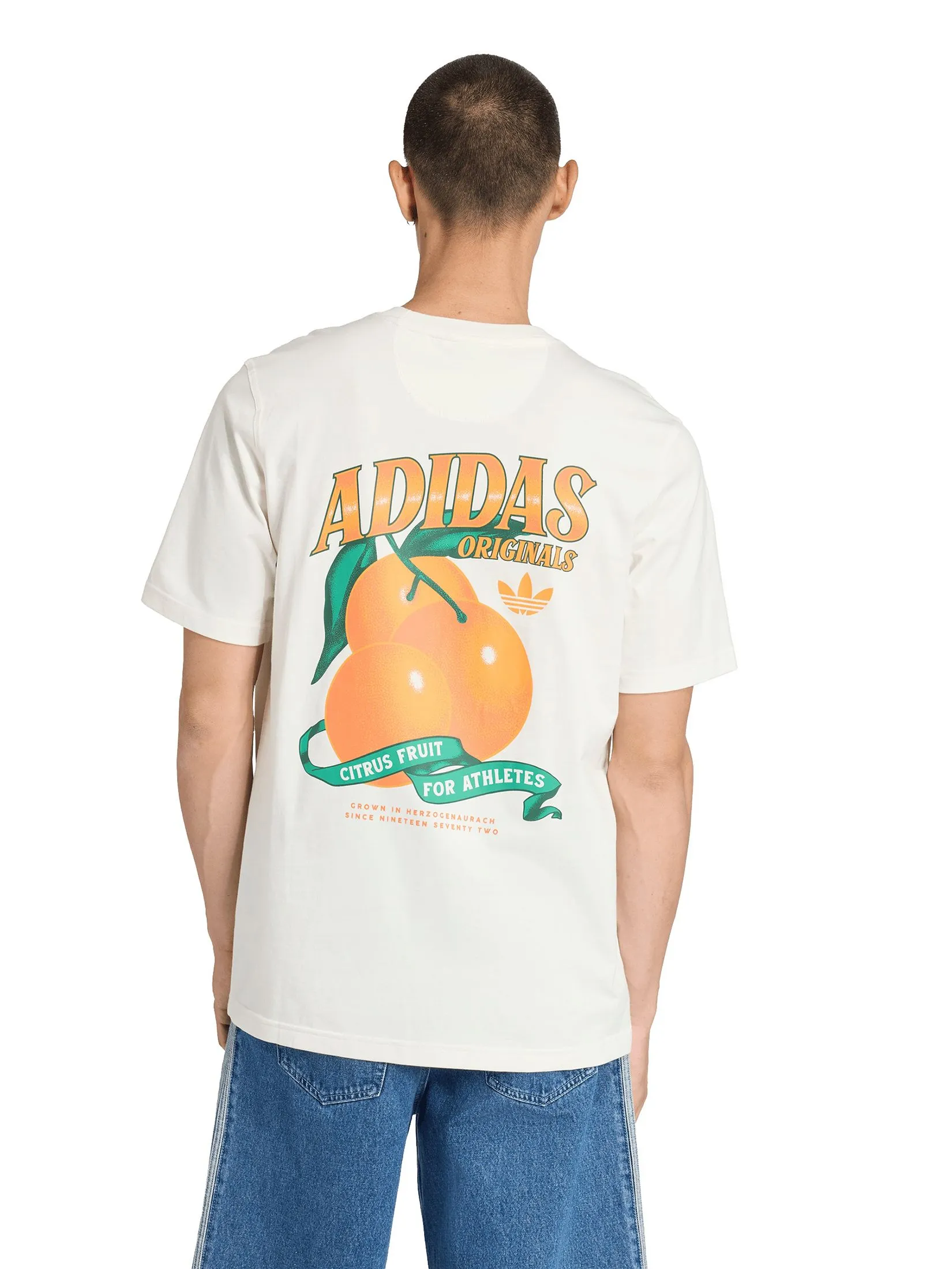 ADIDAS Men T-Shirt Loose Retro Orange GFX Ivory ADIDAS Men T-Shirt Loose Retro Orange GFX Ivory