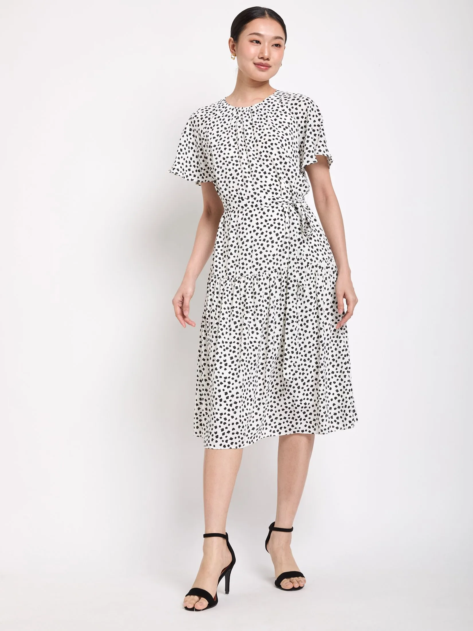 EXPRESSIONS Women Dress Bell Sleeves with Ruffle and Waist Sash EXPRESSIONS Women Dress Bell Sleeves with Ruffle and Waist Sash