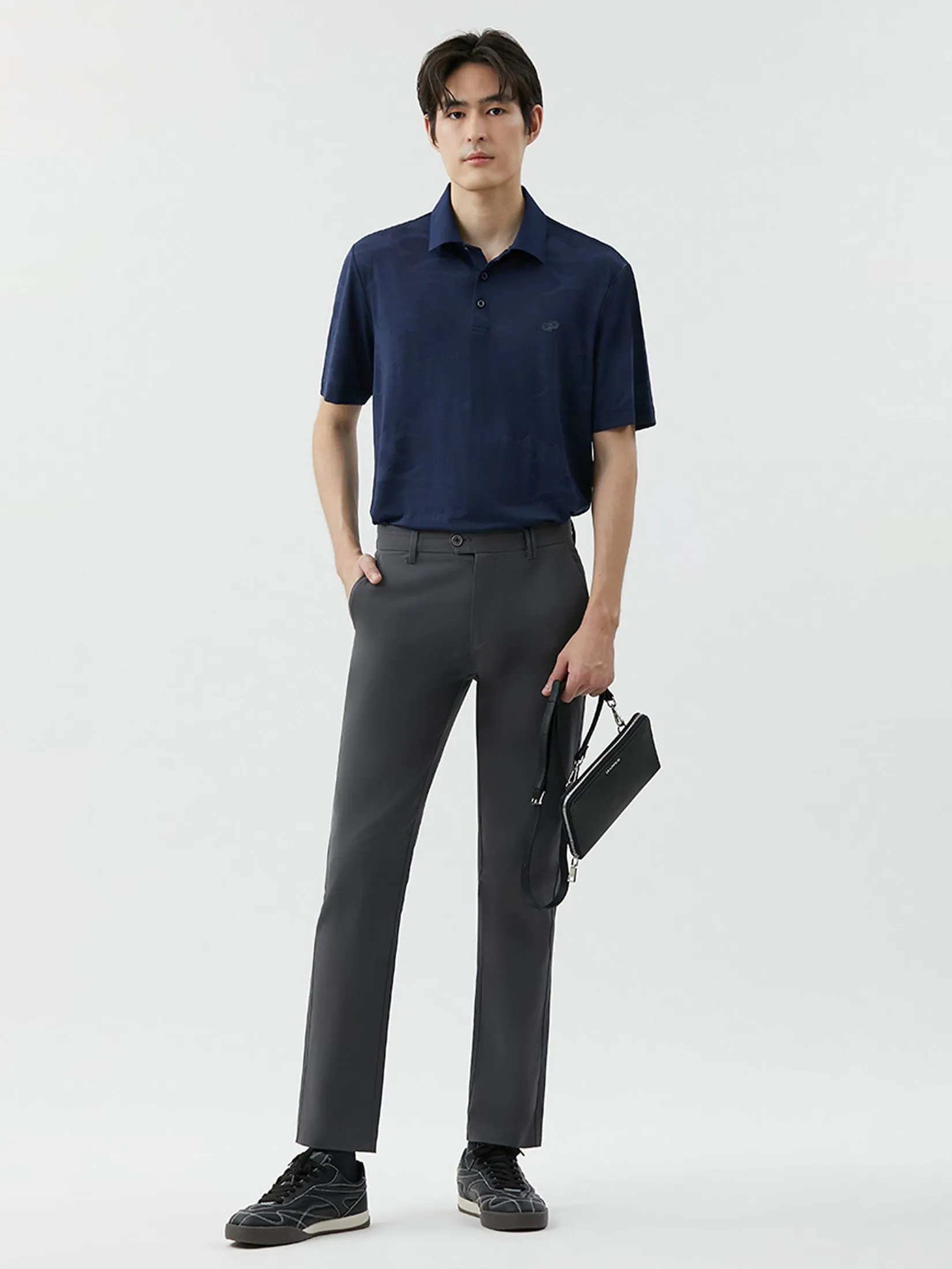DAPPER DAPPER Tonal Camo Jacquard Polo Shirt Navy DAPPER DAPPER Tonal Camo Jacquard Polo Shirt Navy