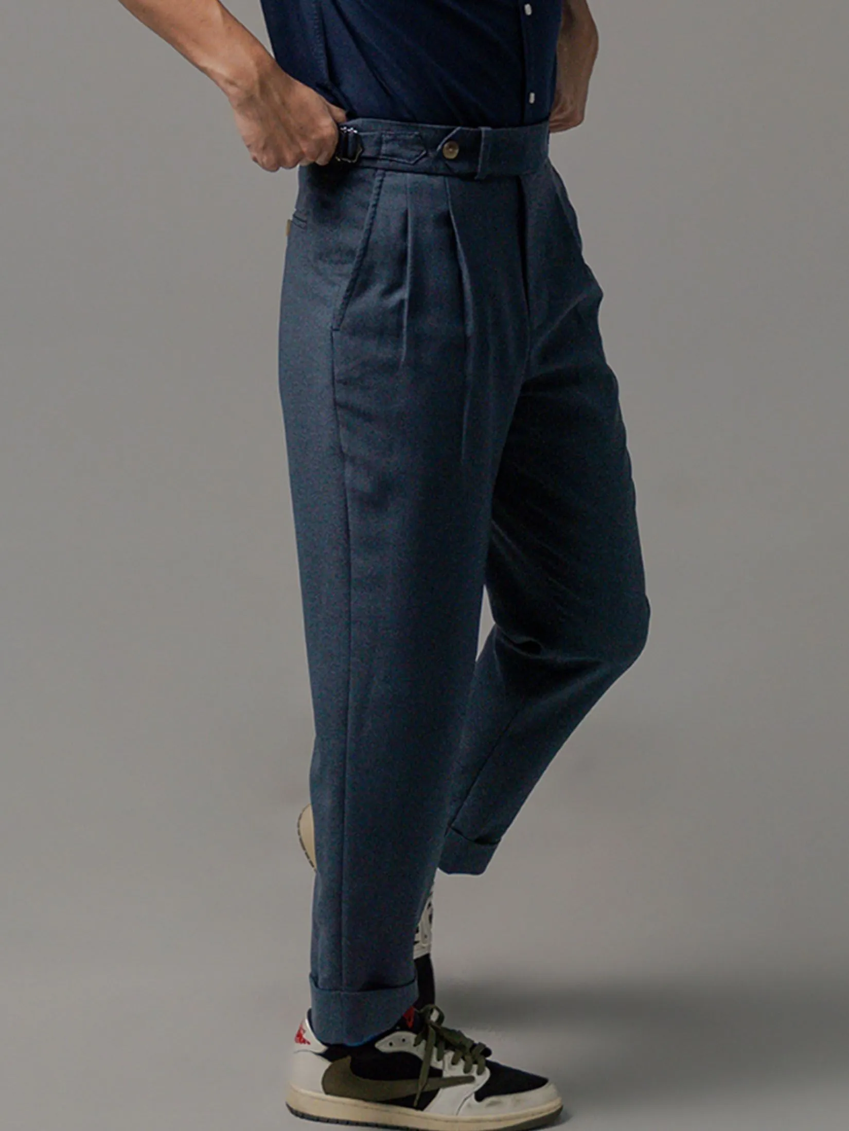 Era-won Men's Double belts trousers skinny crop fit Blue Era-won Men's Double belts trousers skinny crop fit Blue