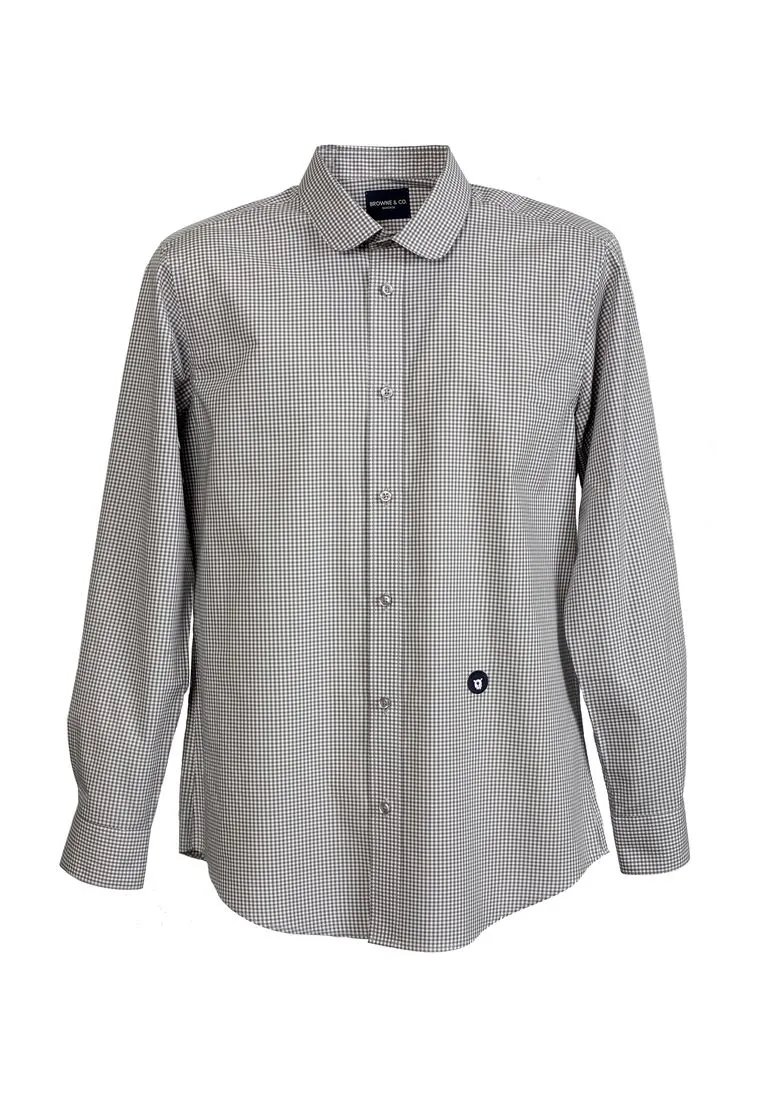 BROWNE & CO. Grey Club Collar Long Sleeves Check Shirt BROWNE & CO. Grey Club Collar Long Sleeves Check Shirt
