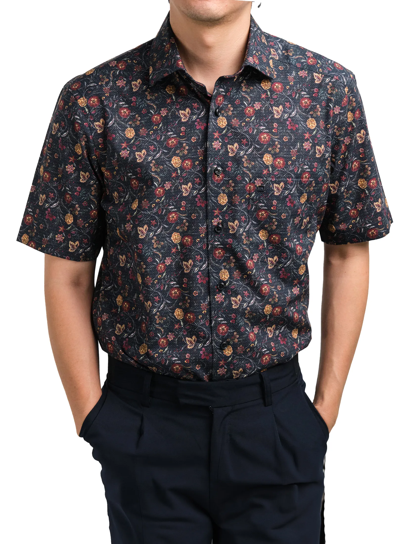 OLYMP MEN SHIRT SHORT SLEEVES CASUAL SHIRT MODERN FIT NAVY BLUE OLYMP MEN SHIRT SHORT SLEEVES CASUAL SHIRT MODERN FIT NAVY BLUE