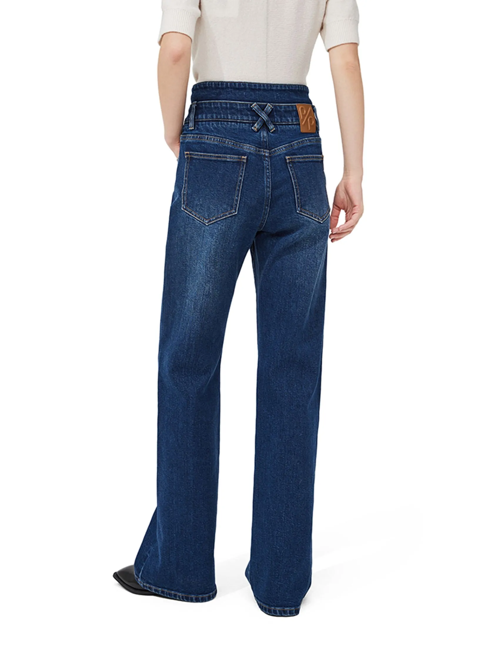 PORTSPURE Women Trousers Wide-Leg Denim Navy PORTSPURE Women Trousers Wide-Leg Denim Navy