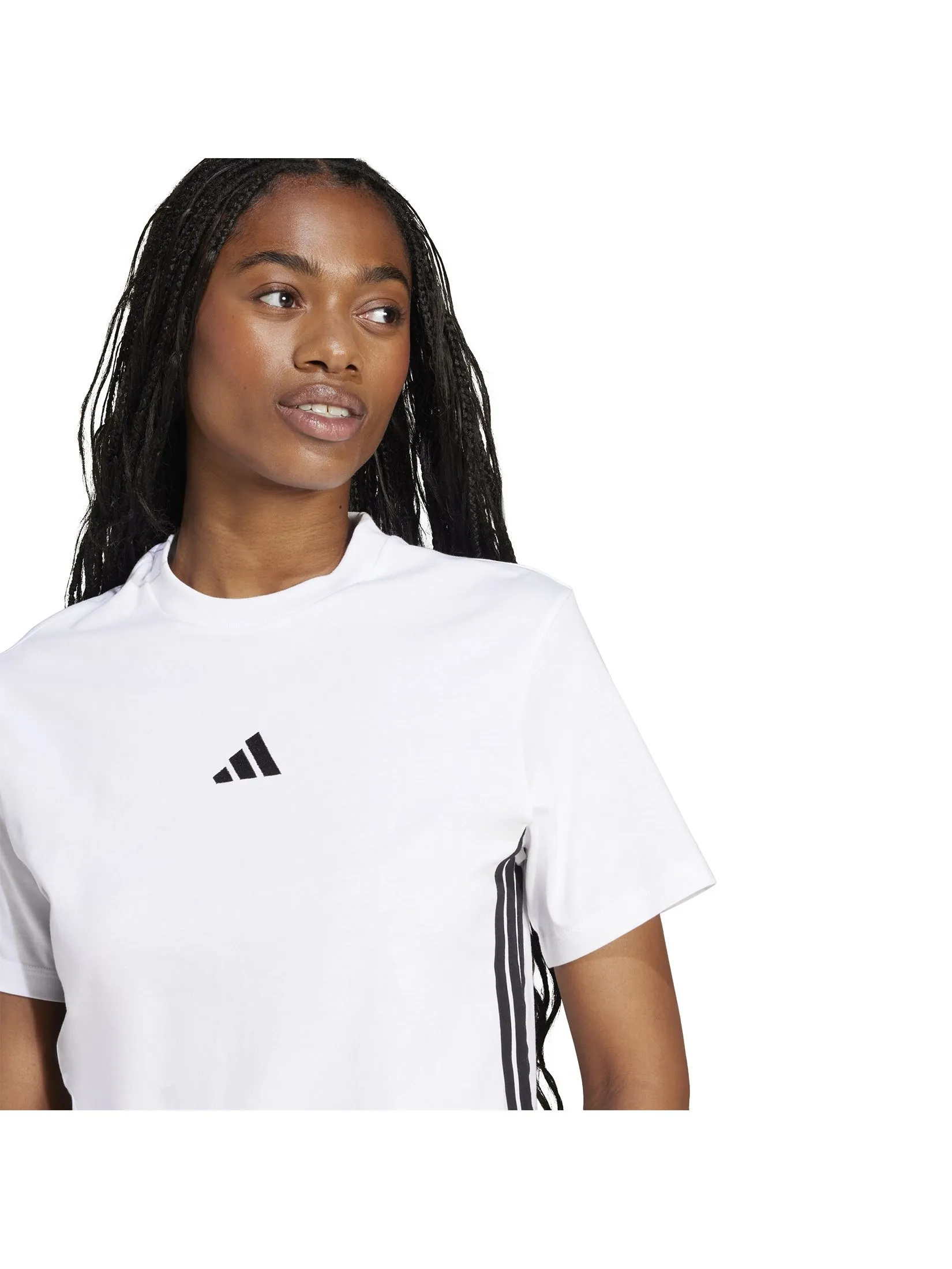 ADIDAS Women T-Shirt Essentials 3-Stripes Cotton JD0844 White / Whiteblack ADIDAS Women T-Shirt Essentials 3-Stripes Cotton JD0844 White / Whiteblack