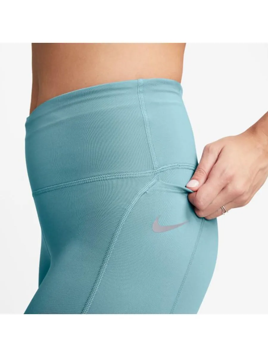 NIKE Women Running Leggings Epic Fast Mid-Rise Denim Turq/Reflective Silver NIKE Women Running Leggings Epic Fast Mid-Rise Denim Turq/Reflective Silver
