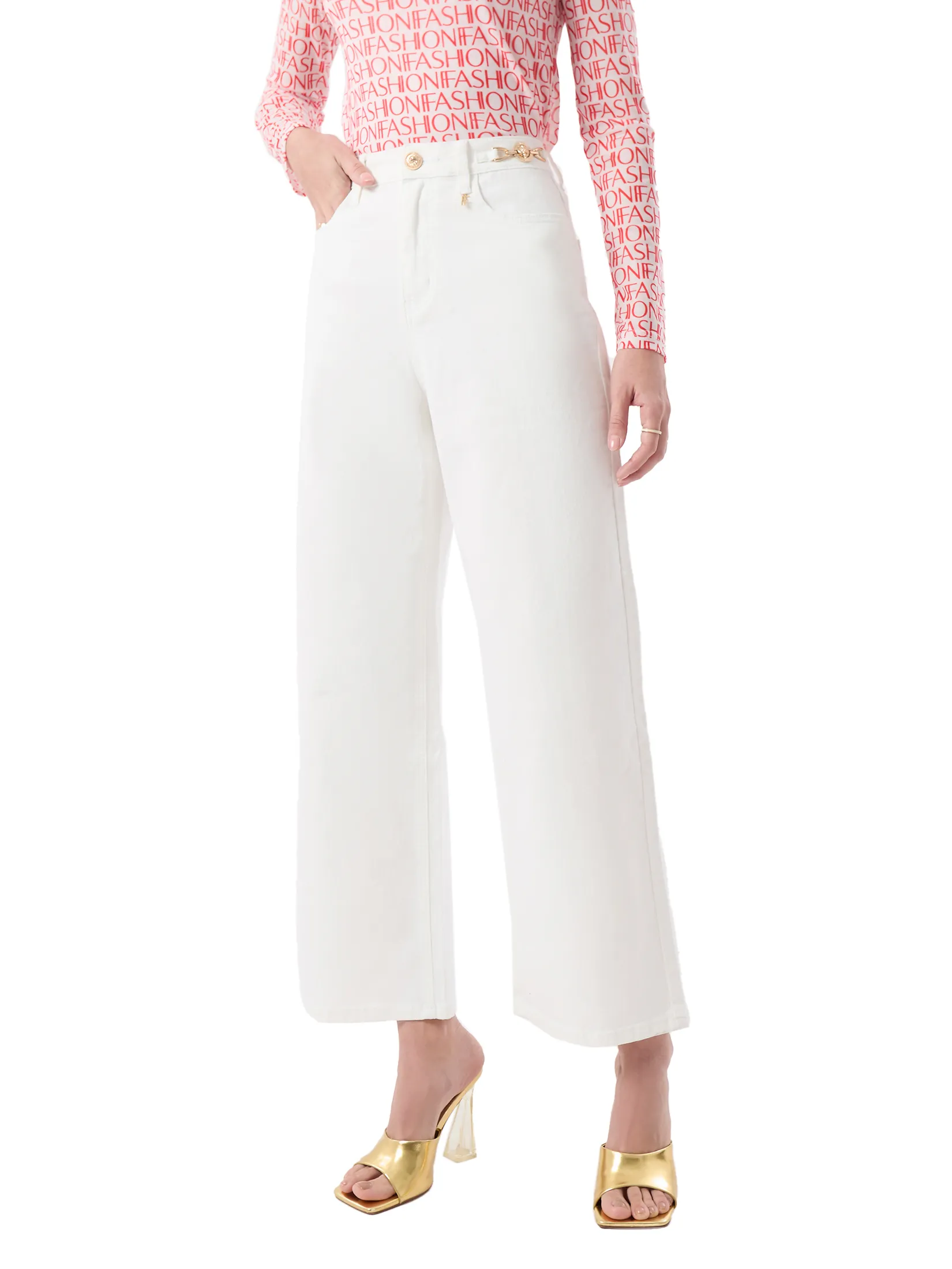 F-FASHION Wide-Leg White Denim Women White F-FASHION Wide-Leg White Denim Women White