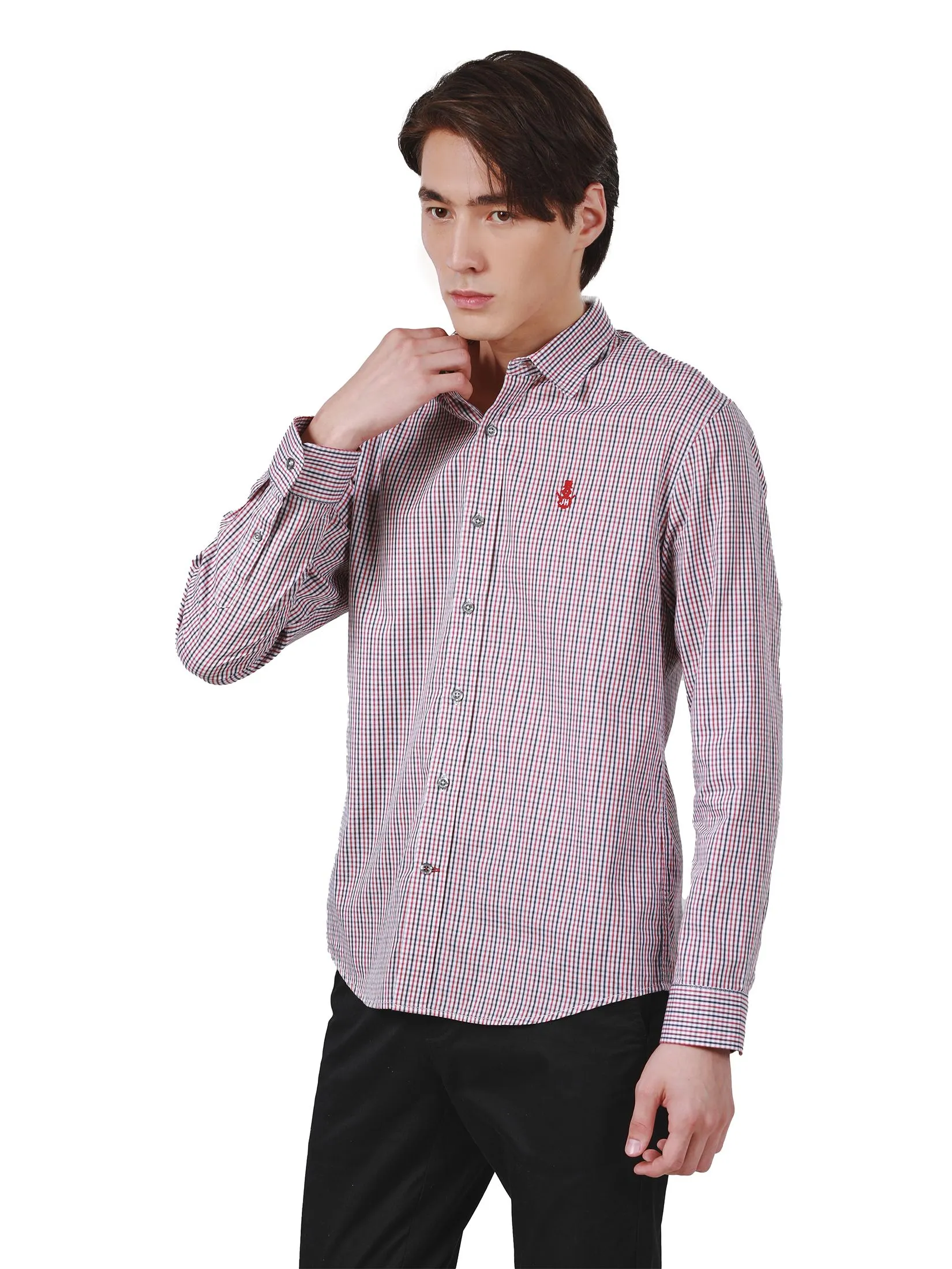 JOHN HENRY Men's Long Sleeves Shirts (Slim Fit) MERRY CHRISTMAS Red
