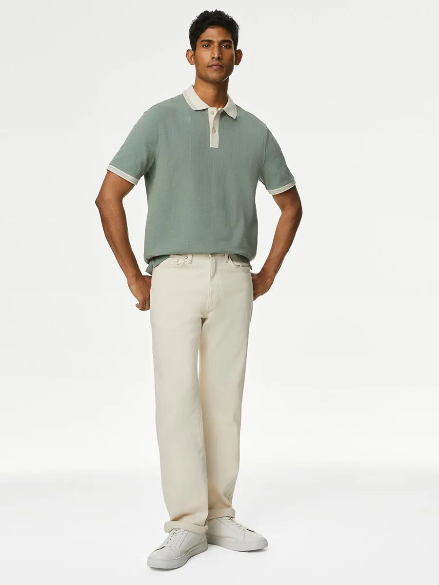 MARKS & SPENCER Men Polo Shirt Cotton Rich Textured MARKS & SPENCER Men Polo Shirt Cotton Rich Textured