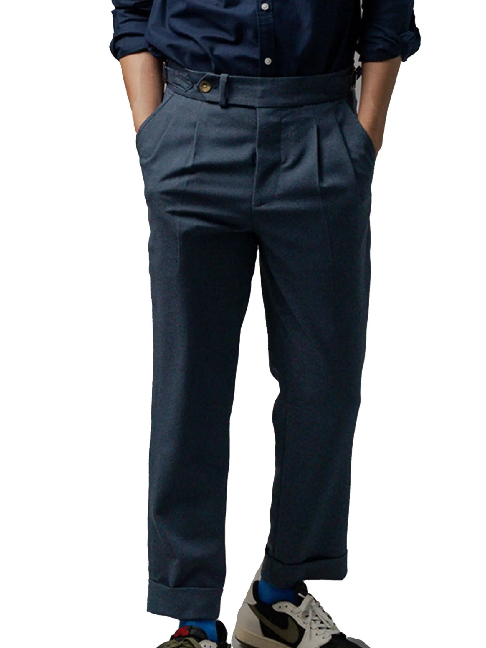 Era-won Men's Double belts trousers skinny crop fit Blue Era-won Men's Double belts trousers skinny crop fit Blue