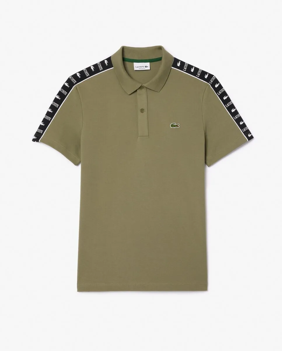 LACOSTE Regular Fit Logo Stripe Mini Piqu  Polo Shirt Green LACOSTE Regular Fit Logo Stripe Mini Piqu  Polo Shirt Green