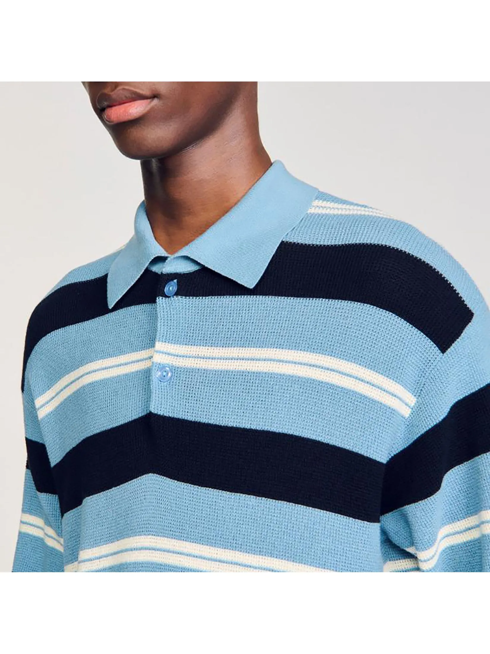 SANDRO Stripy Knit Polo Shirt