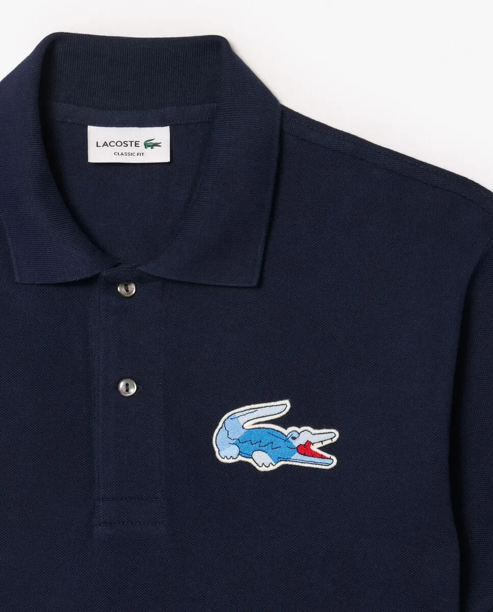 LACOSTE Classic Fit Embroidered Crocodile L.12.12 Polo Shirt Blue LACOSTE Classic Fit Embroidered Crocodile L.12.12 Polo Shirt Blue