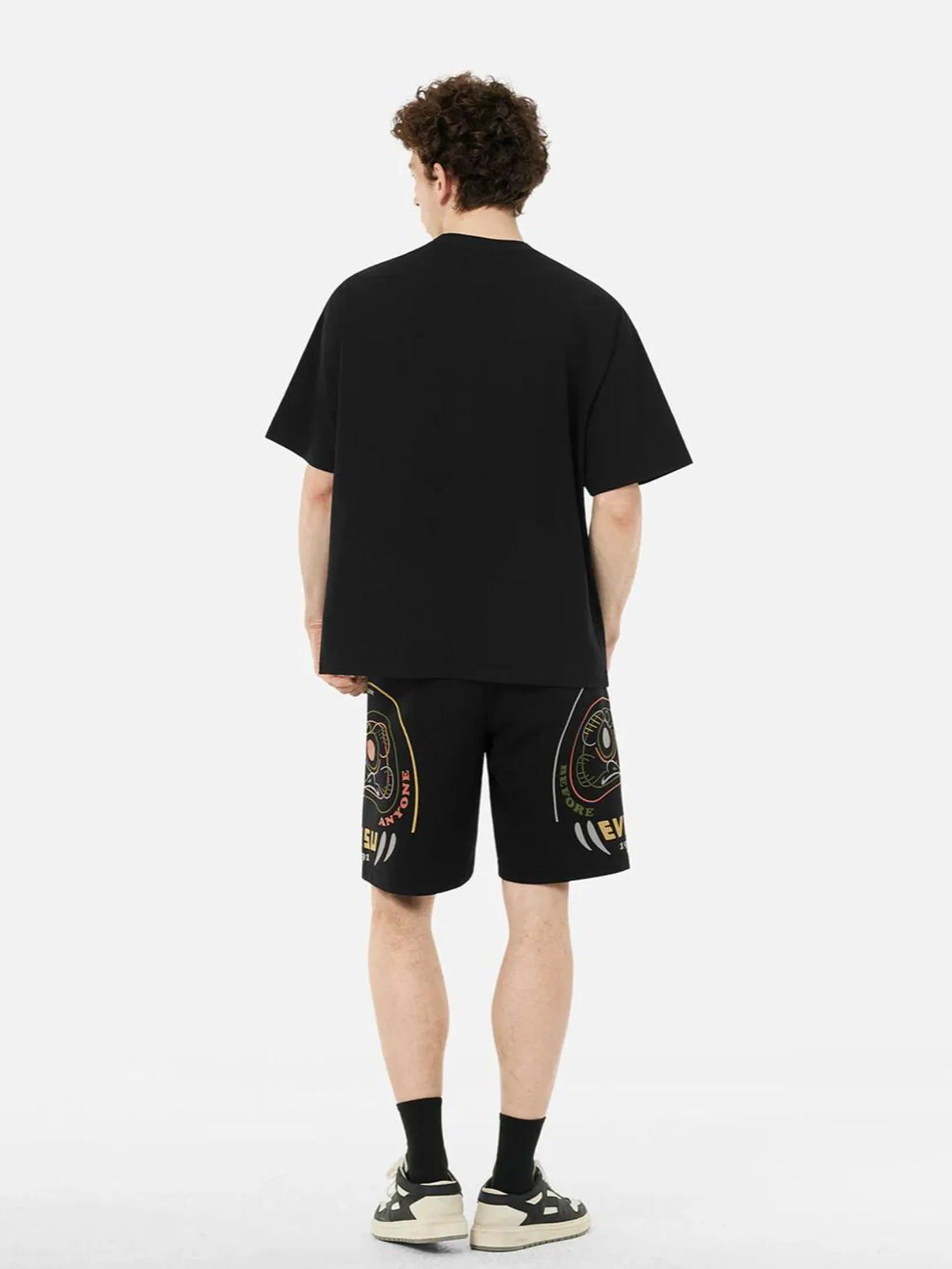 EVISU Men Sweatshorts Daruma Print Regular Fit Black