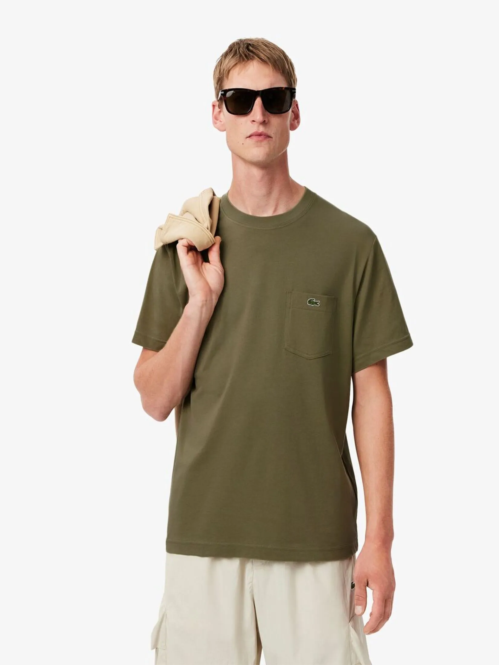 LACOSTE Cotton T-shirt with Breast Pocket Green LACOSTE Cotton T-shirt with Breast Pocket Green