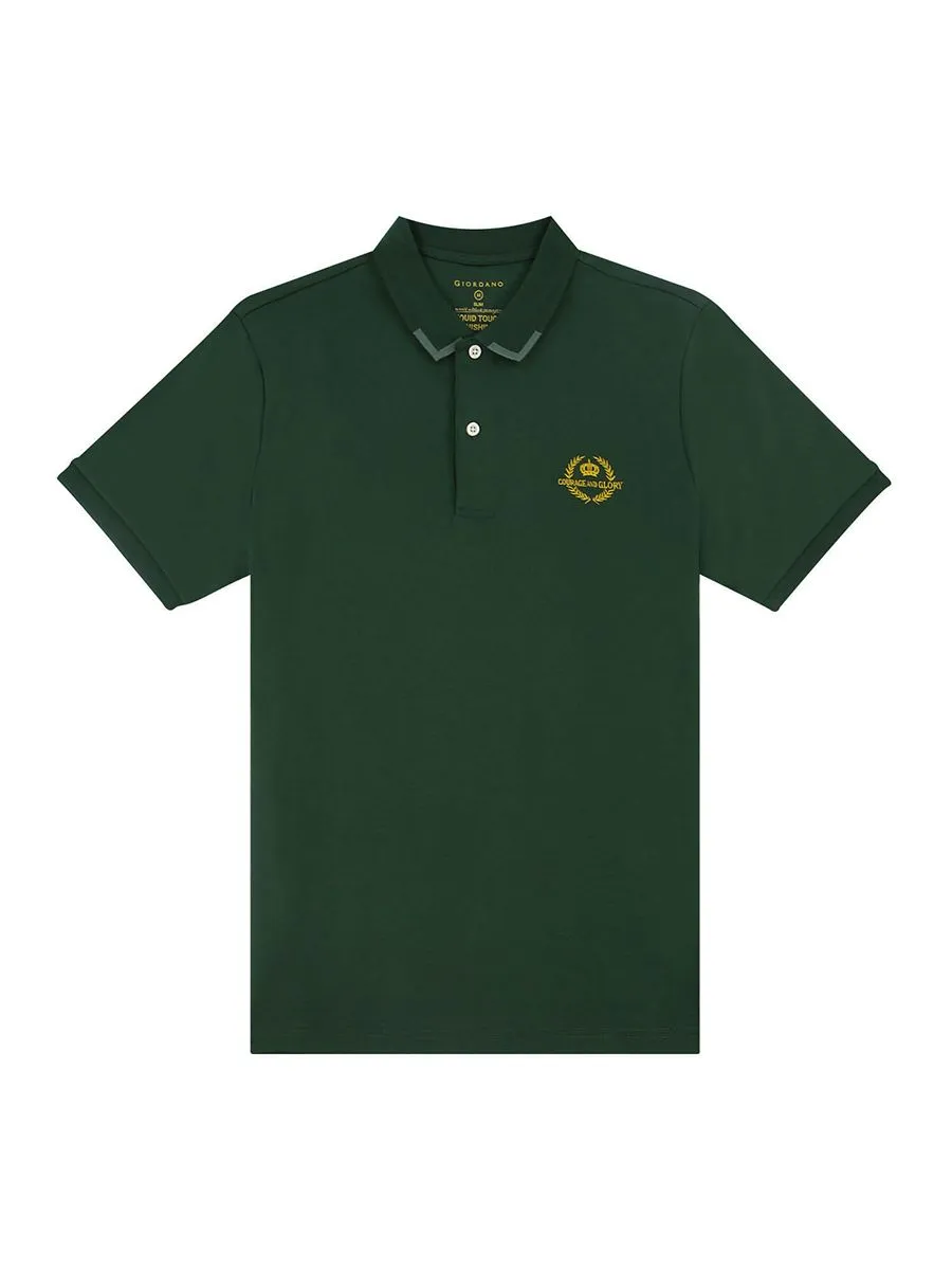 GIORDANO Men's Slim Fit Embroidery Bold Polo (Liquid Touch) Sycamore green GIORDANO Men's Slim Fit Embroidery Bold Polo (Liquid Touch) Sycamore green