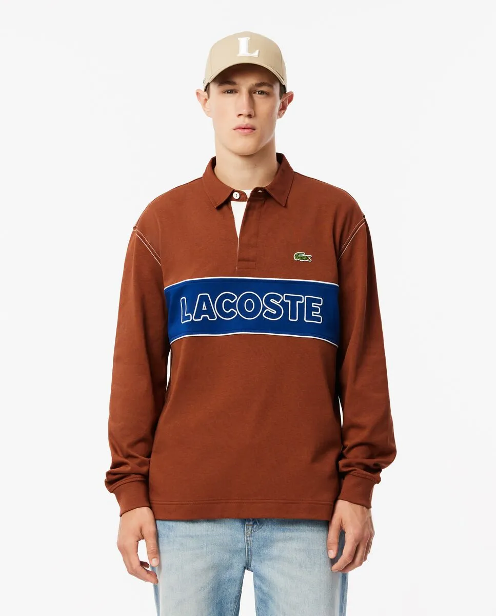 LACOSTE Relaxed Fit Cotton Rugby Shirt Brown