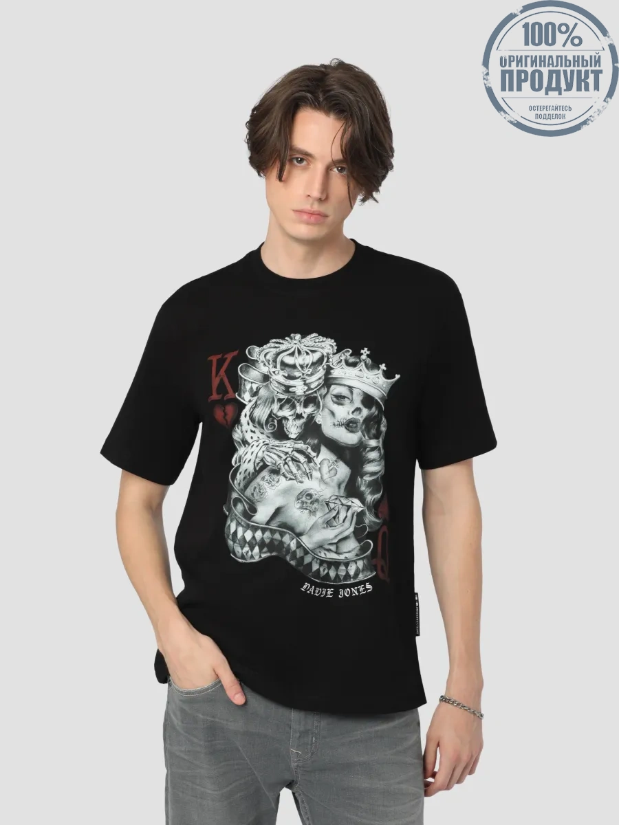 DAVIE JONES Men's Graphic Oversize Fit T-Shirt Black DAVIE JONES Men's Graphic Oversize Fit T-Shirt Black