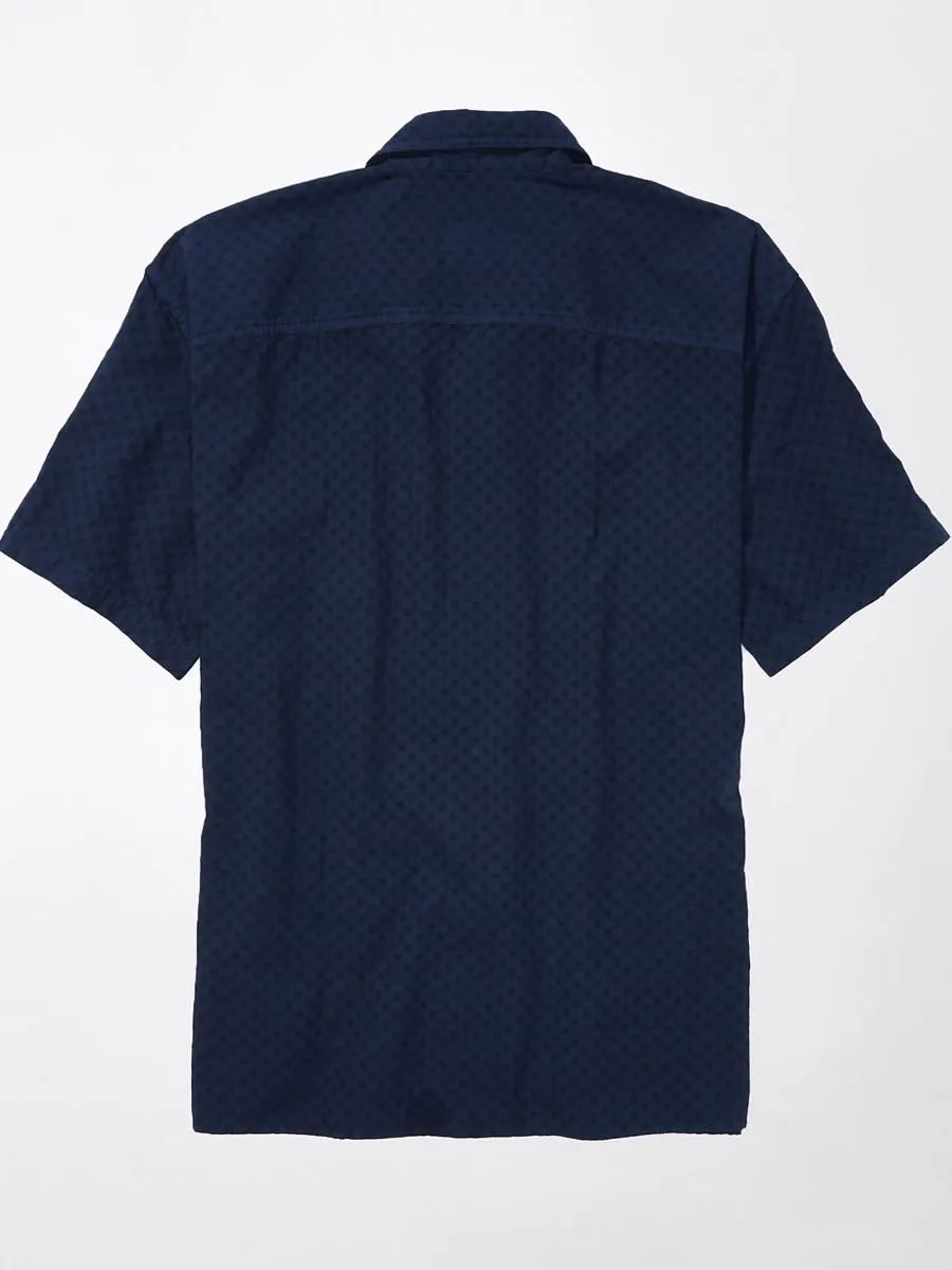 American Eagle MEN MIDNIGHT LIGHT OVERSIZED CAMP COLLAR PFD DOBBY 400 BLUE American Eagle MEN MIDNIGHT LIGHT OVERSIZED CAMP COLLAR PFD DOBBY 400 BLUE