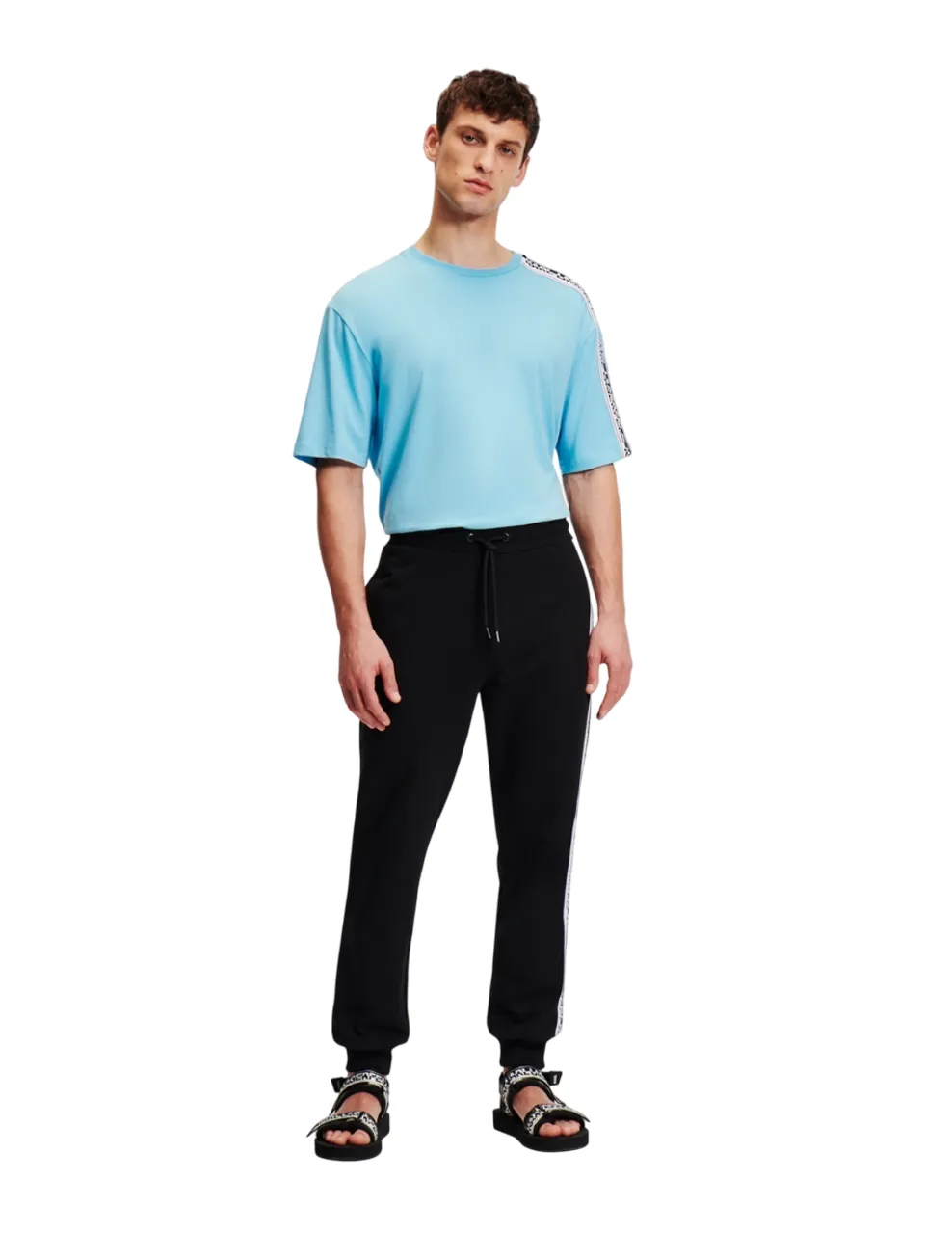 KARL LAGERFELD RTW-1 LOGO KNIT TAPE CUFF MEN SWEATPANTS BLACK KARL LAGERFELD RTW-1 LOGO KNIT TAPE CUFF MEN SWEATPANTS BLACK