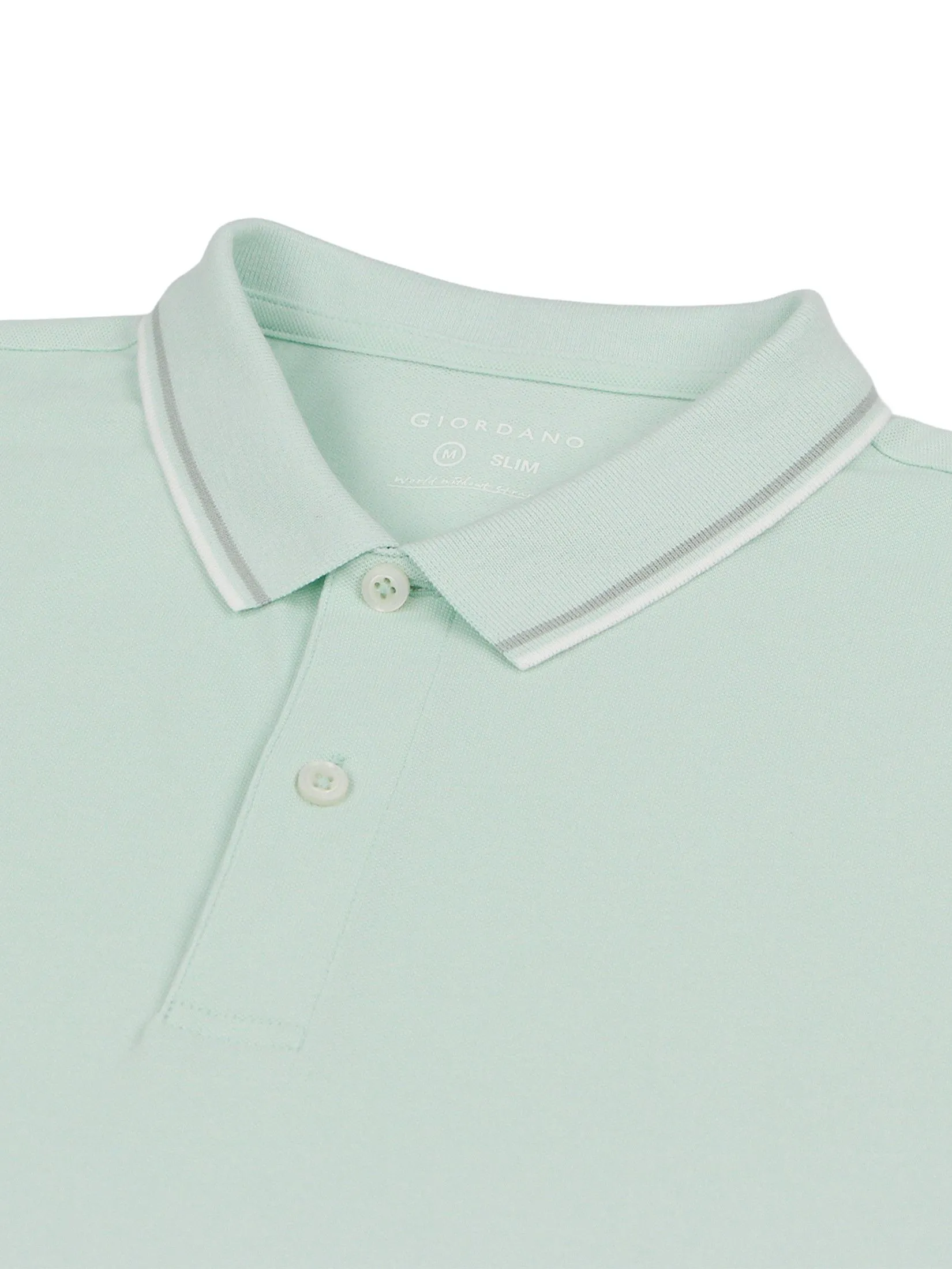 GIORDANO Men's Slim Cotton Lycra Polo Glacier green GIORDANO Men's Slim Cotton Lycra Polo Glacier green