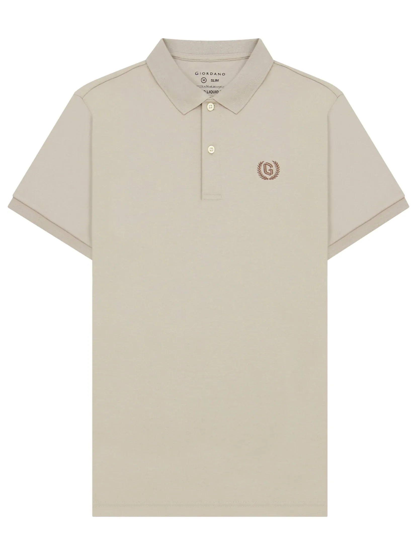 GIORDANO Men's Interlock Embroidery Polo (Liquid Touch) Cashmere Khaki GIORDANO Men's Interlock Embroidery Polo (Liquid Touch) Cashmere Khaki