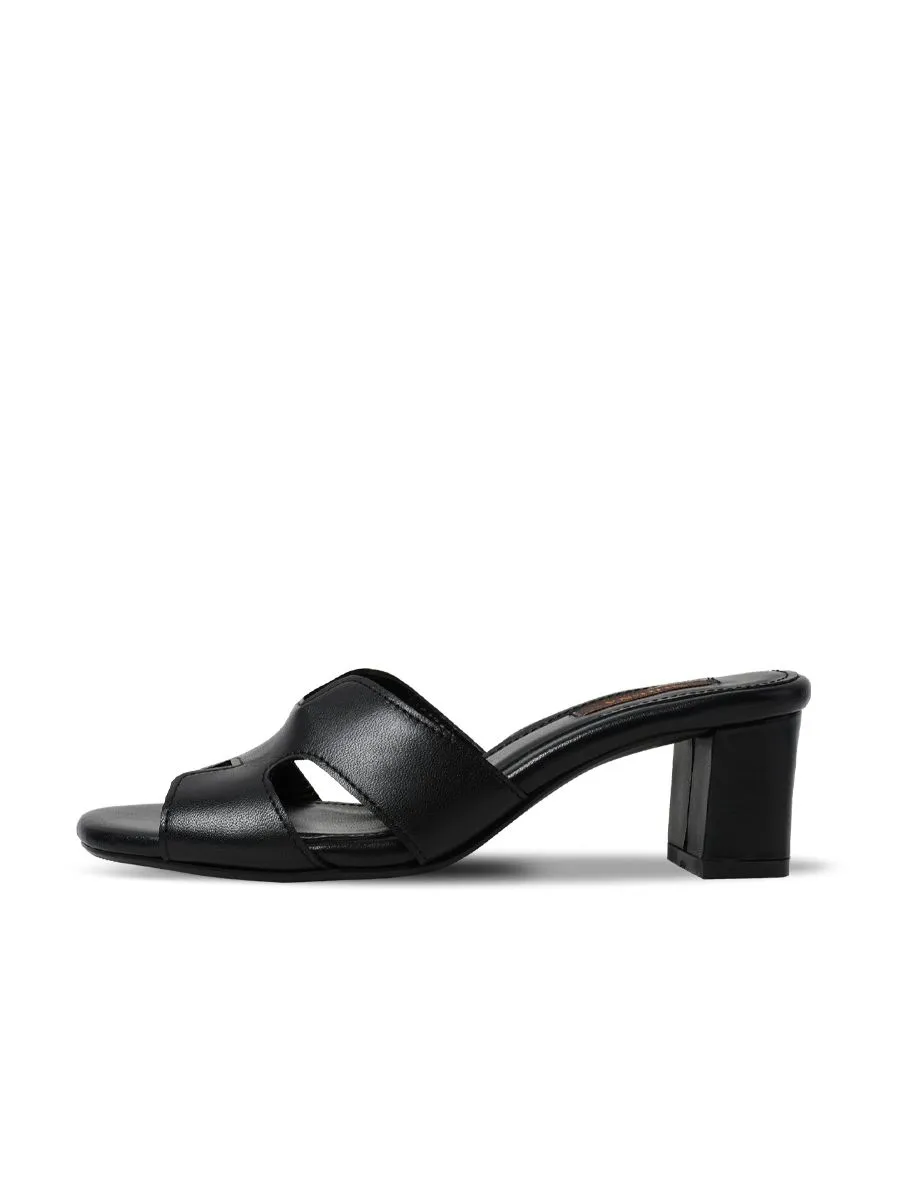 Sirena Black Leather Sandals Open Toe Blocked Heel 2 inch Muse Sirena Black Leather Sandals Open Toe Blocked Heel 2 inch Muse