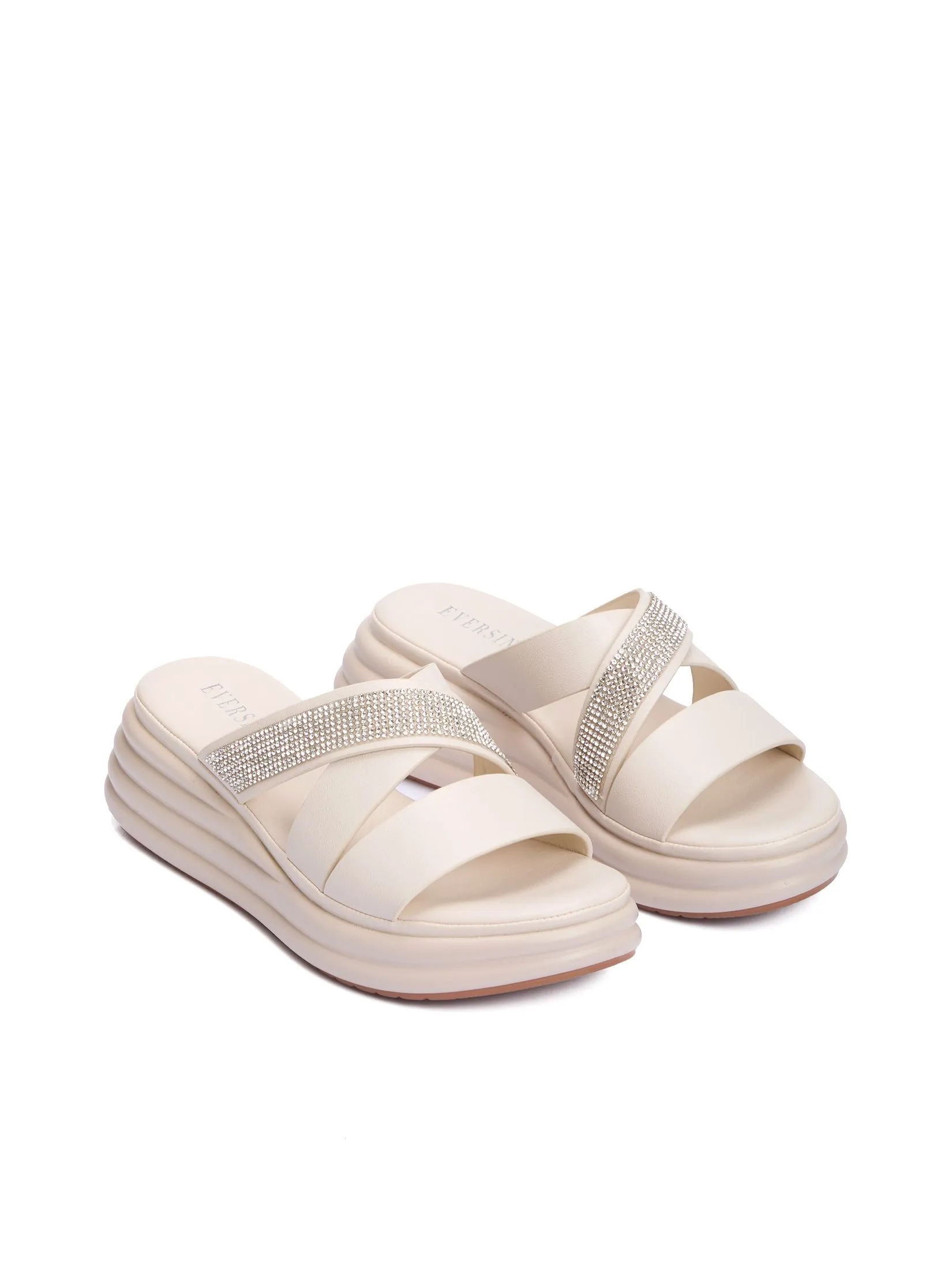 EVERSINCE Women Sandals Cross Strap With Crystal Detail