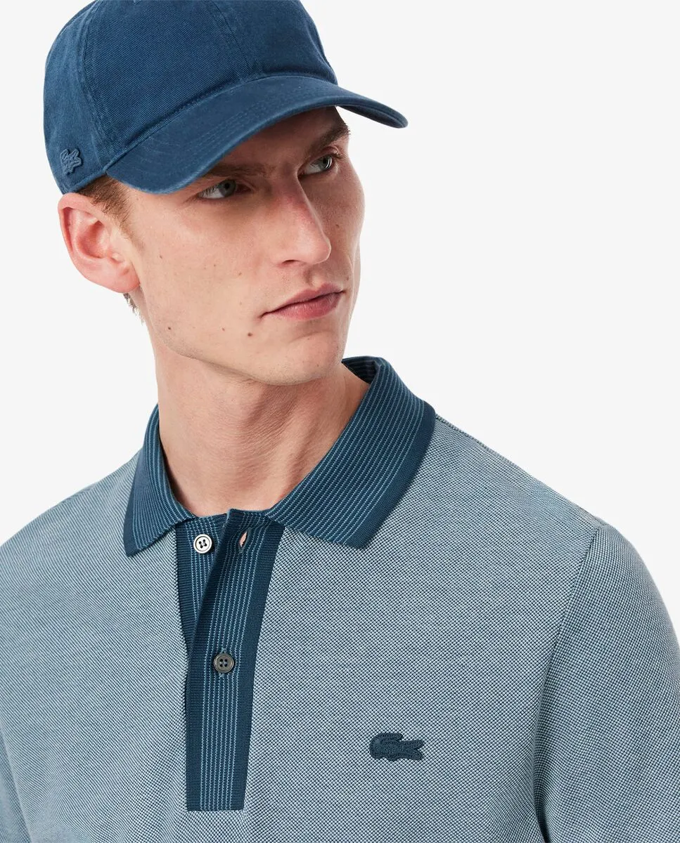 LACOSTE Regular Fit Contrast Caviar Texturized Piqu  Polo Shirt Blue LACOSTE Regular Fit Contrast Caviar Texturized Piqu  Polo Shirt Blue