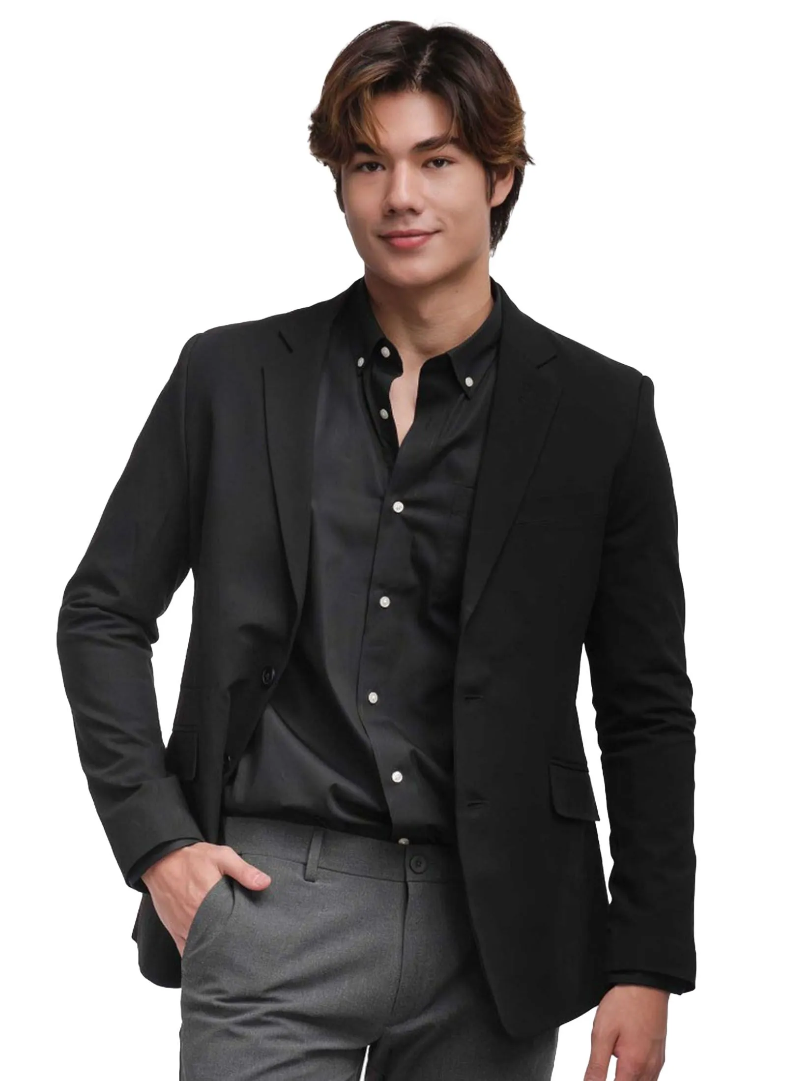 Era-won Men's long-sleeved suit black Era-won Men's long-sleeved suit black