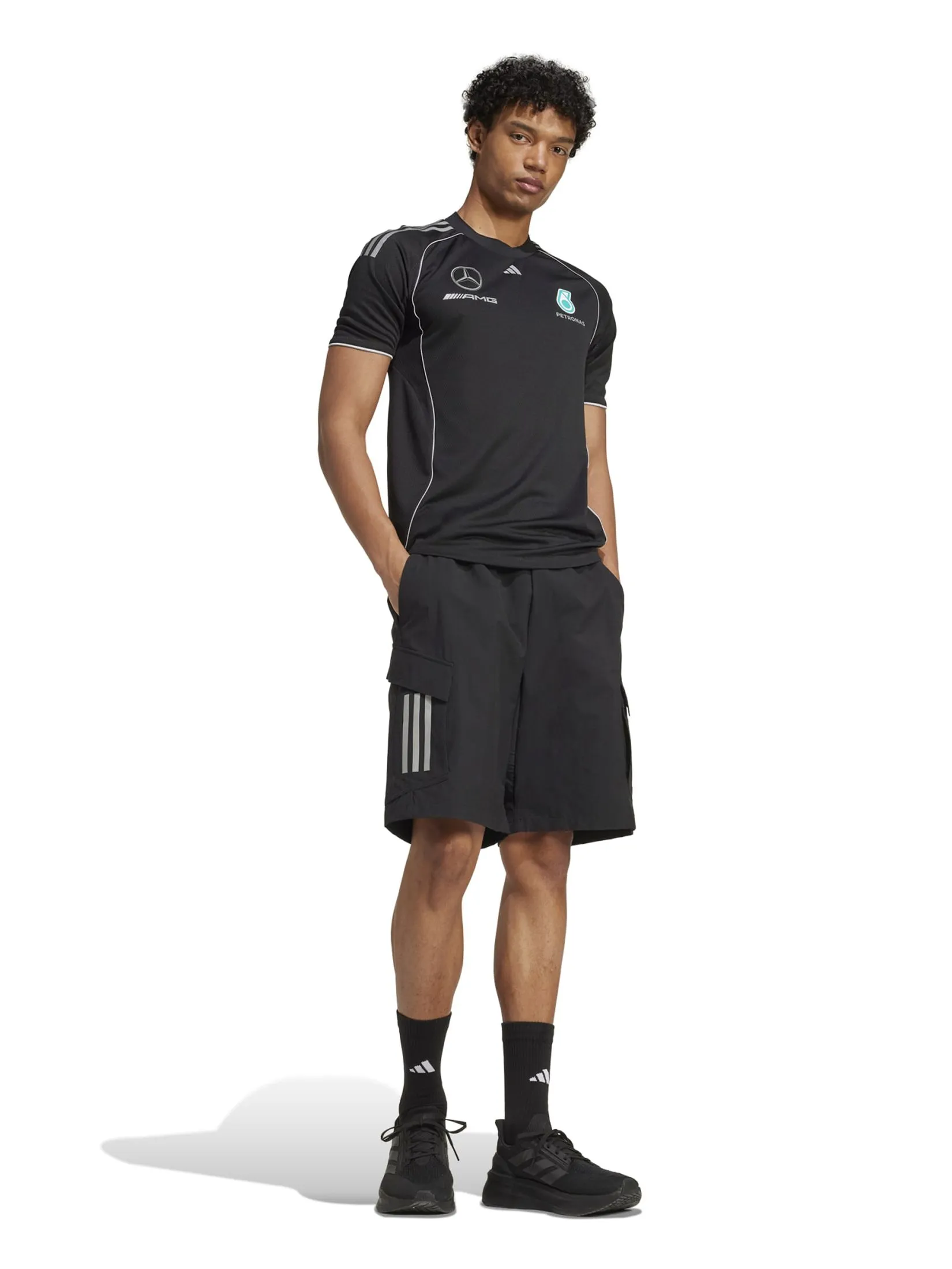 ADIDAS Men Shorts Mercedes AMG Petronas Formula One Team Mechanics Black / Reflective Silver ADIDAS Men Shorts Mercedes AMG Petronas Formula One Team Mechanics Black / Reflective Silver