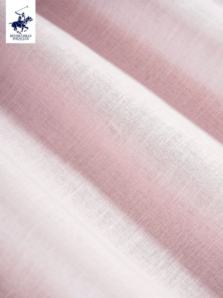 BEVERLY HILLS POLO CLUB Men Cotton Linen Relax Fit Shirt Long Sleeve, Pink