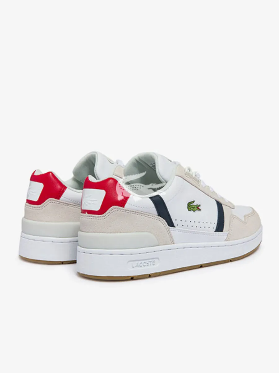 LACOSTE White Men’s T-Clip Tricolour Leather and Suede Trainers LACOSTE White Men’s T-Clip Tricolour Leather and Suede Trainers