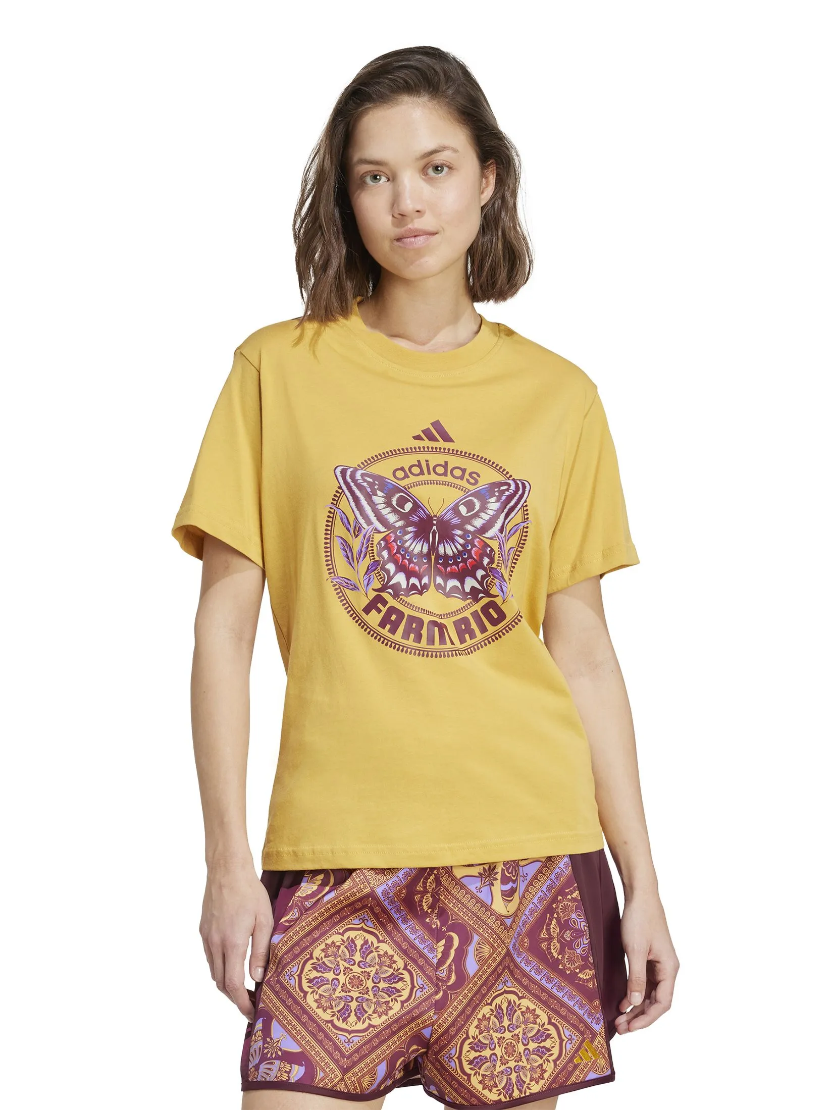 ADIDAS Women T-Shirt adidas X FARM Graphic JL8613 Yellow / Corn Gold ADIDAS Women T-Shirt adidas X FARM Graphic JL8613 Yellow / Corn Gold
